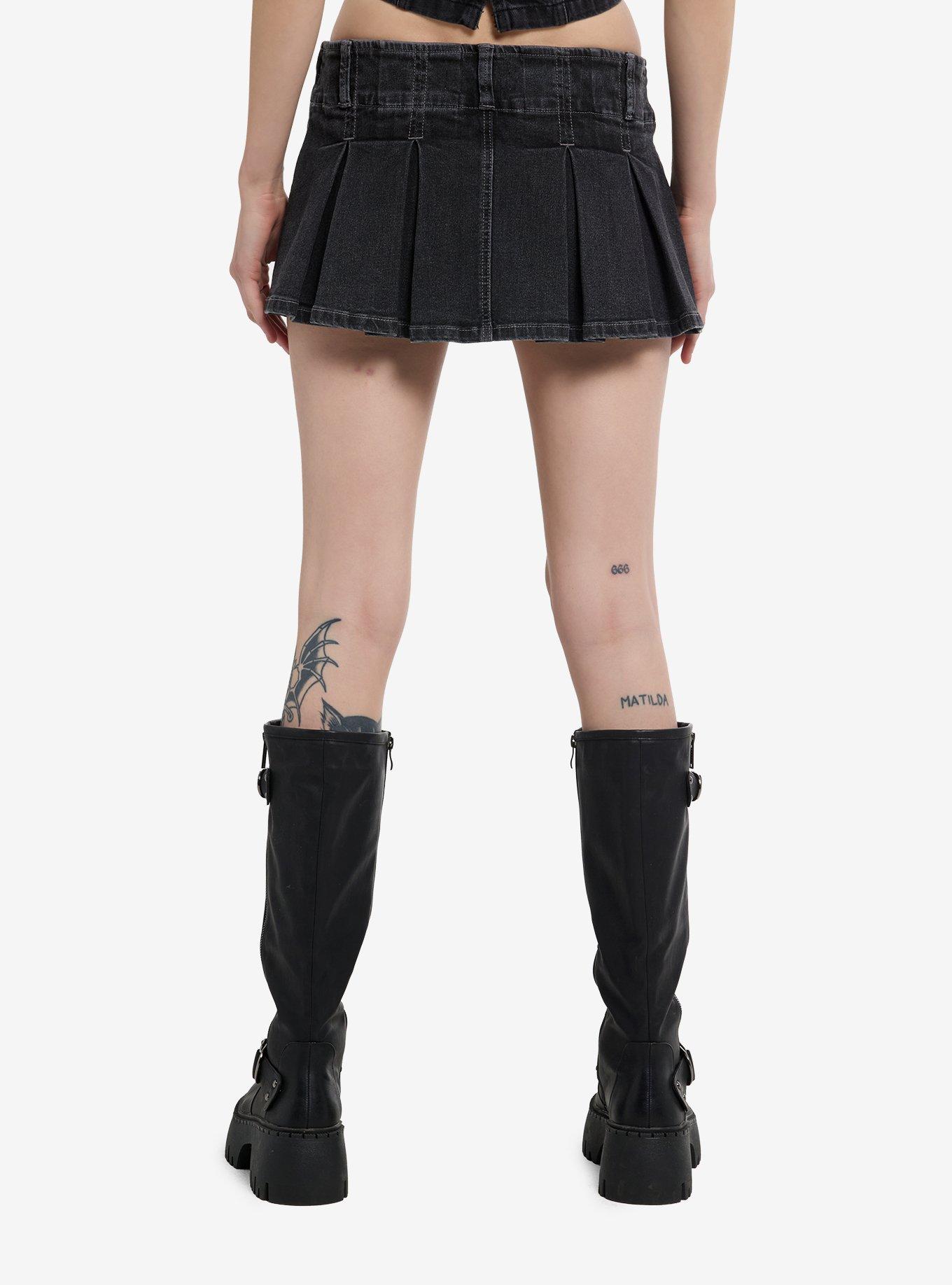 Faded Black Pleated Micro Skort, , hi-res