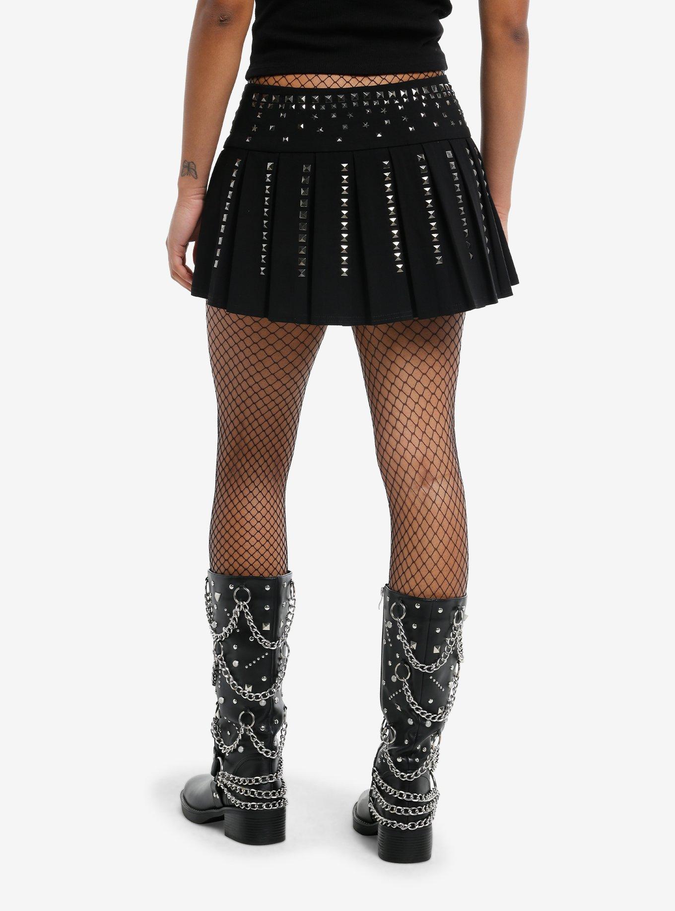Pyramid Stud Pleated Skort, BLACK, alternate
