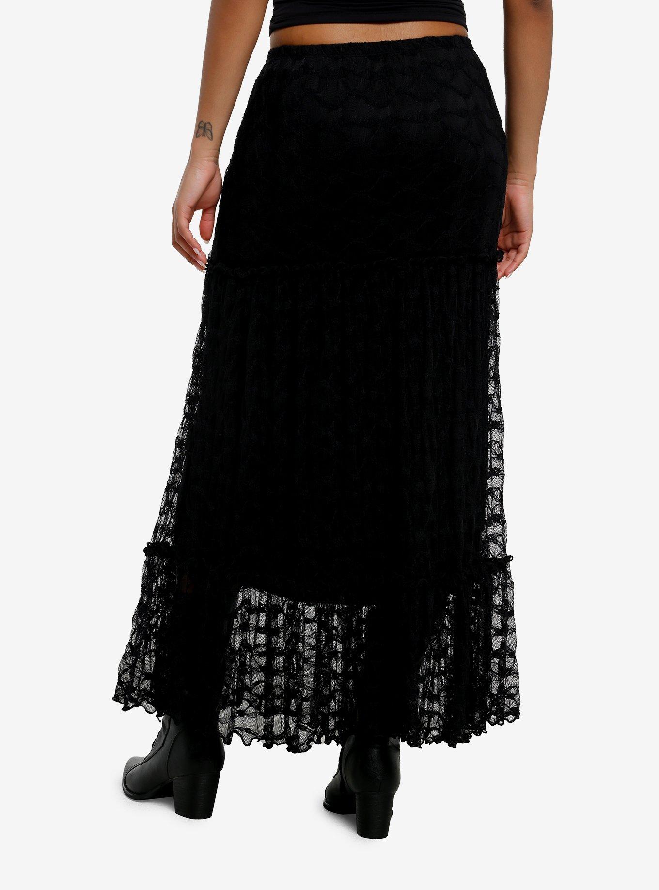 Cosmic Aura Black Lace Midi Skirt, , hi-res