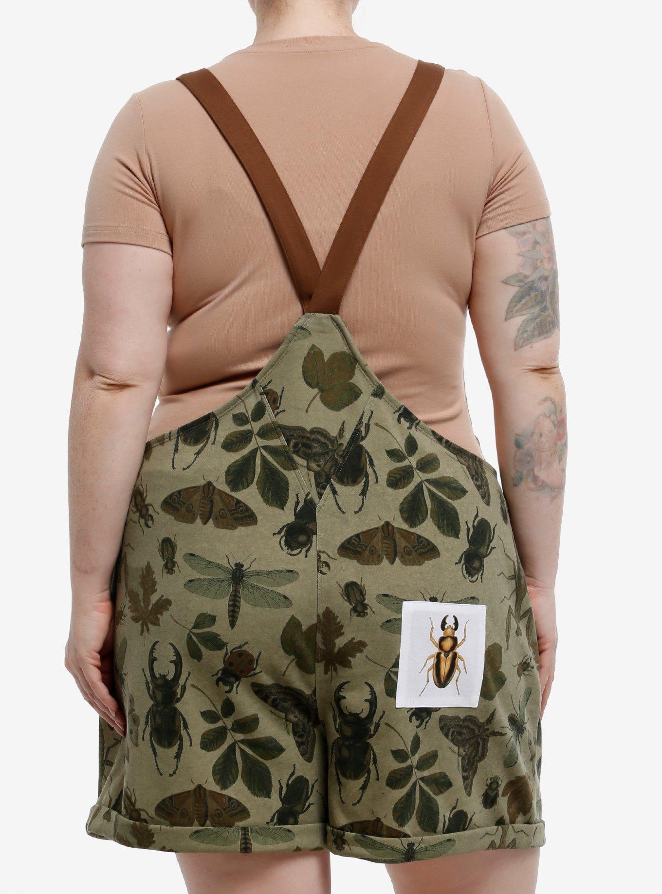 Thorn & Fable Green Insects Shortalls Plus Size, BROWN, alternate