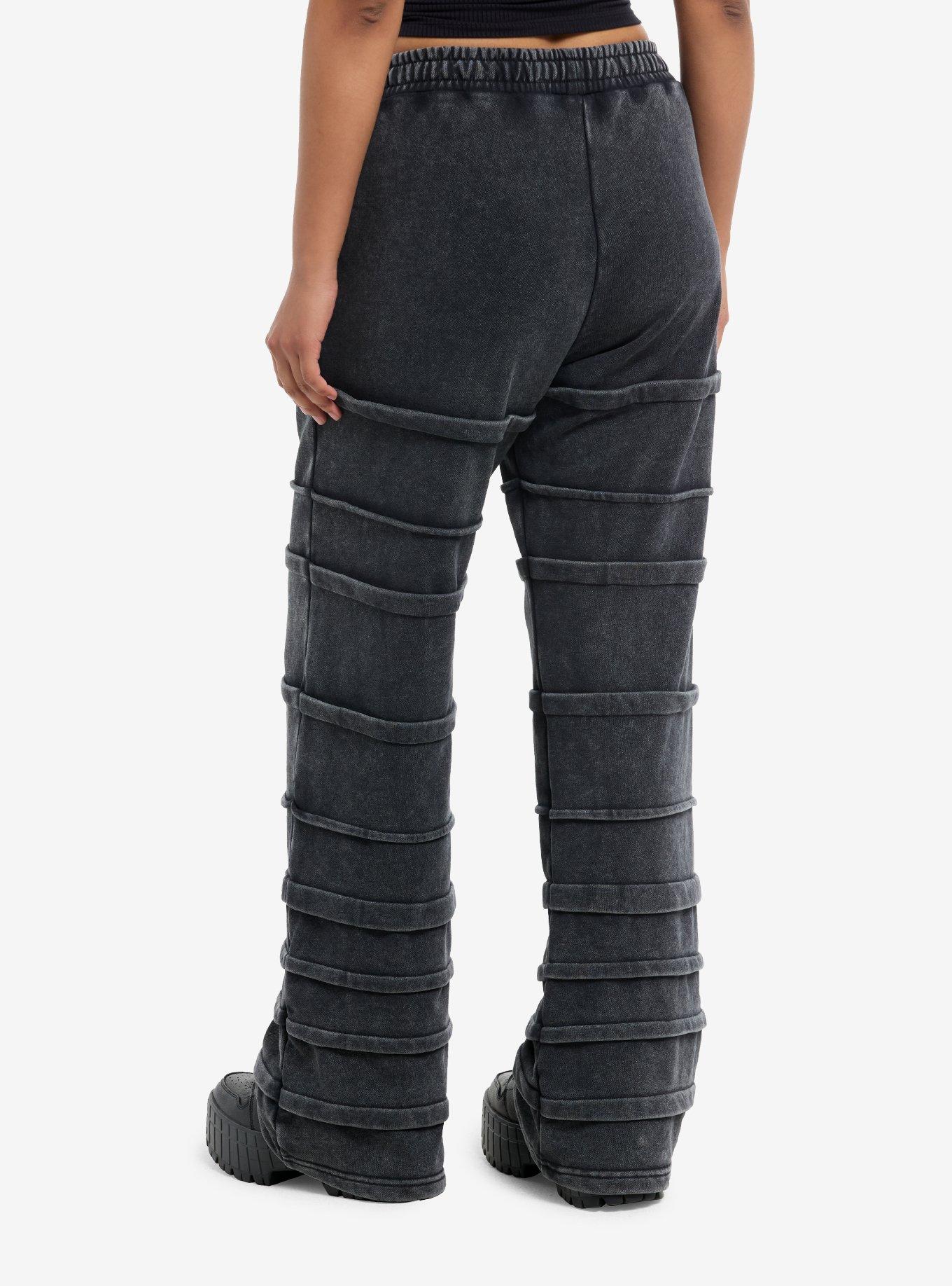Faded Black Grommet & Seamed Wide Leg Sweatpants, , hi-res