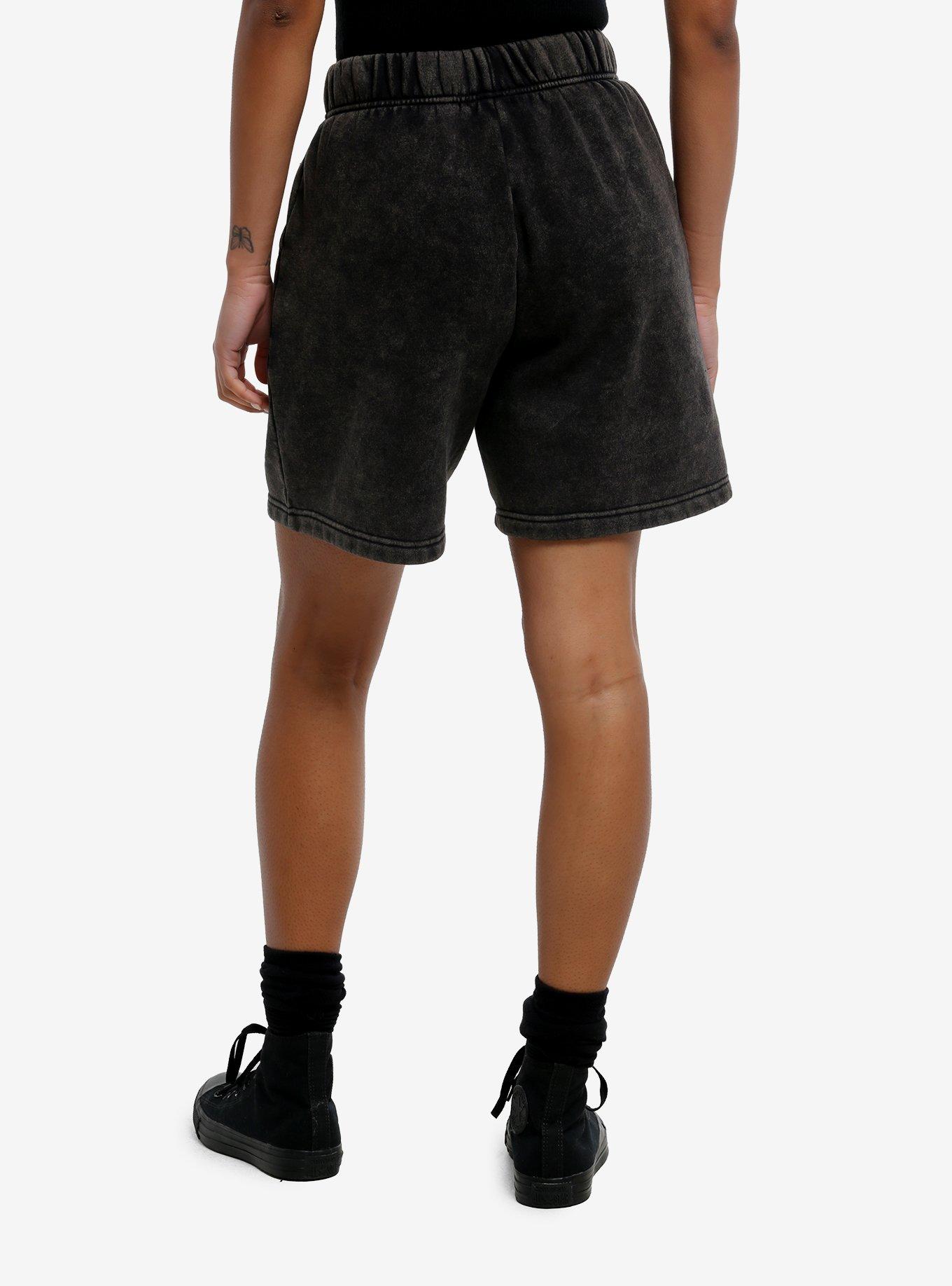 Roses & Wings Charcoal Grey Washed Girls Fleece Shorts, GOLD, alternate