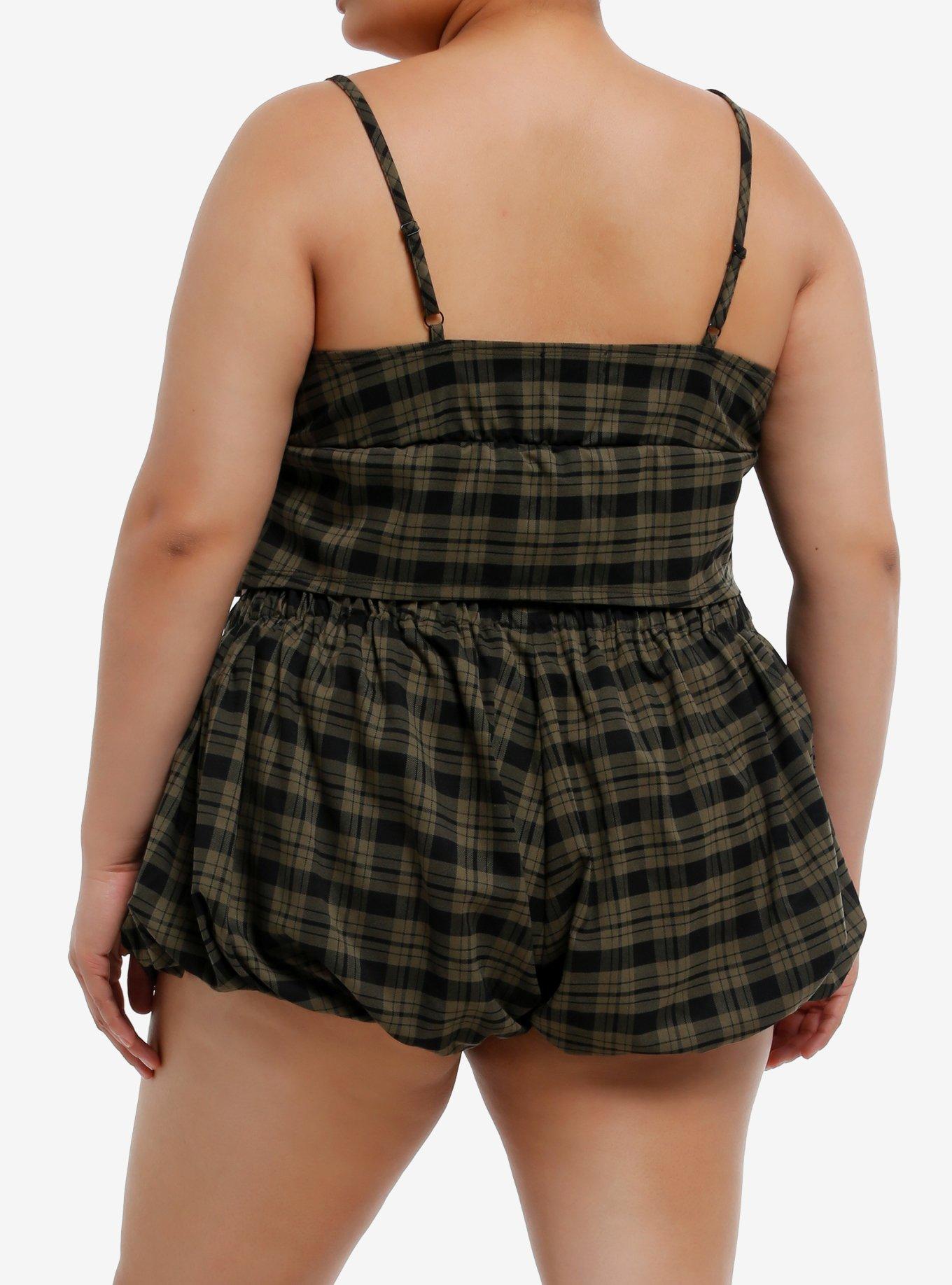 Thorn & Fable Green Plaid Moth Charm Girls Crop Cami Plus Size, BLACK, alternate