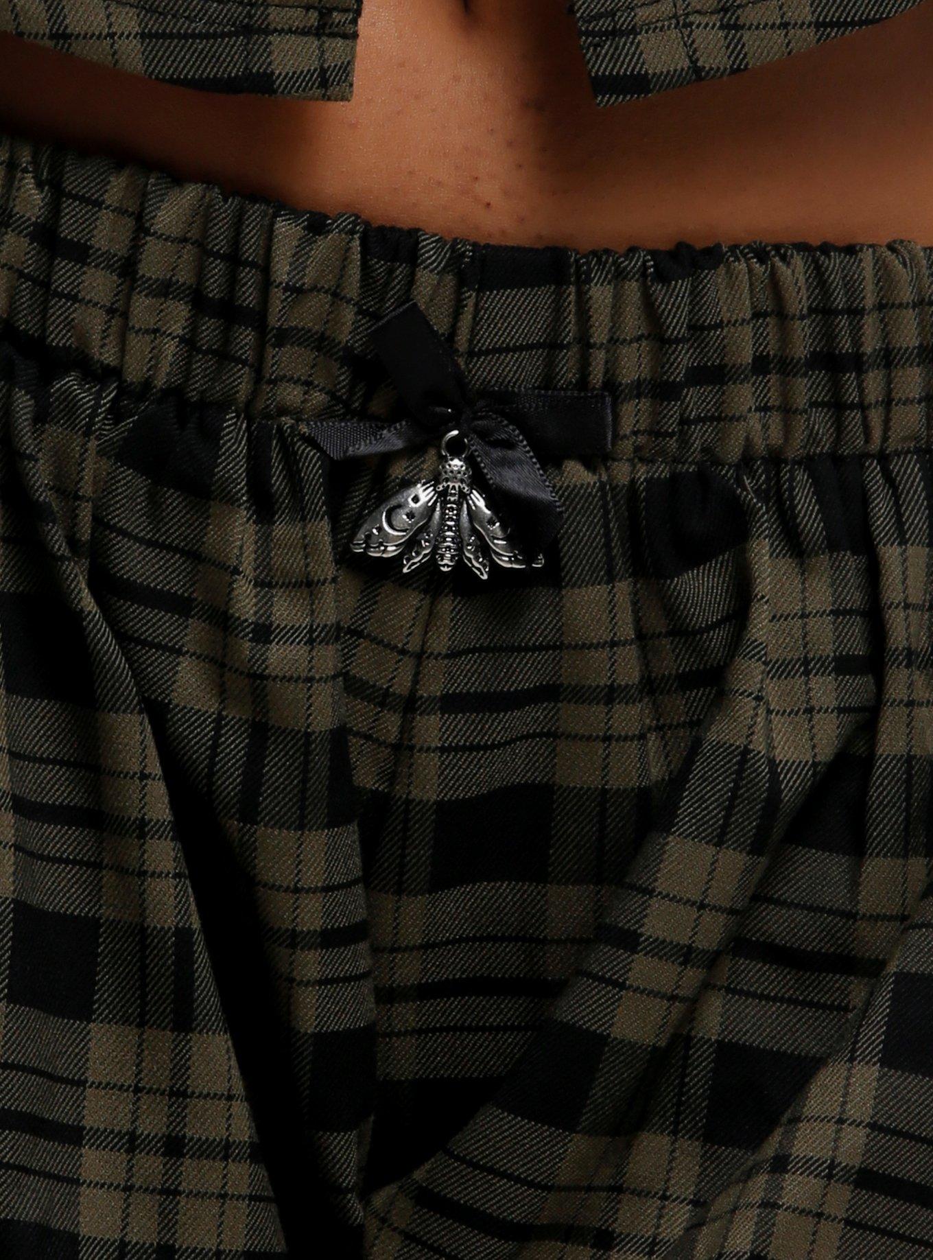 Thorn & Fable Green Plaid Moth Charm Bubble Shorts, BLACK, alternate