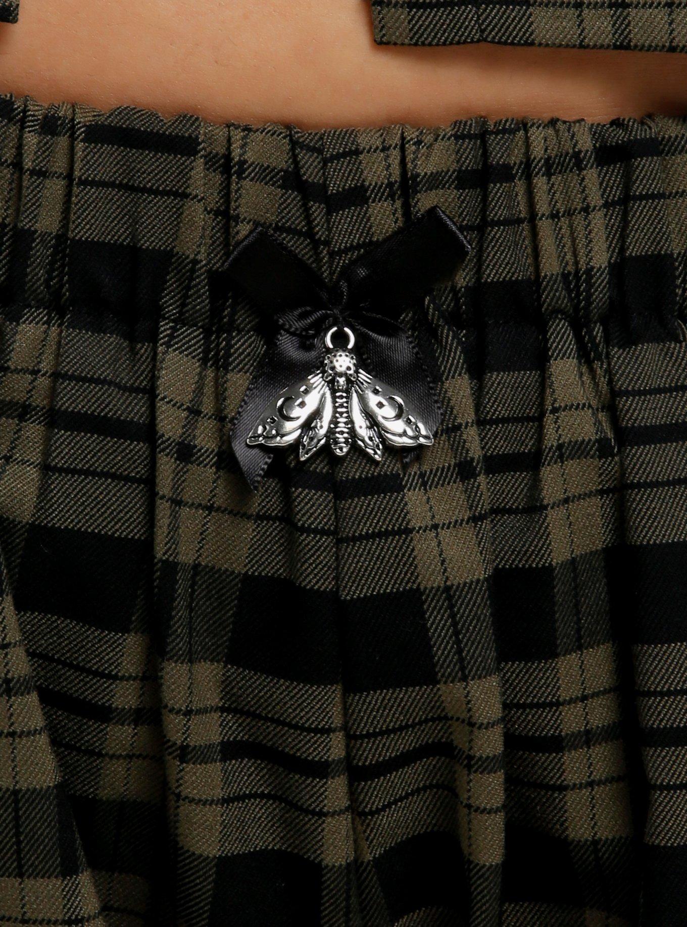Thorn & Fable Green Plaid Moth Charm Bubble Shorts Plus Size, BLACK, alternate