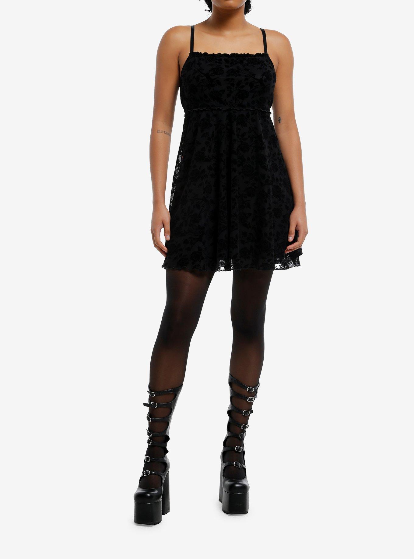 Cosmic Aura Black Fairy Floral Flocked Slip Dress, , hi-res