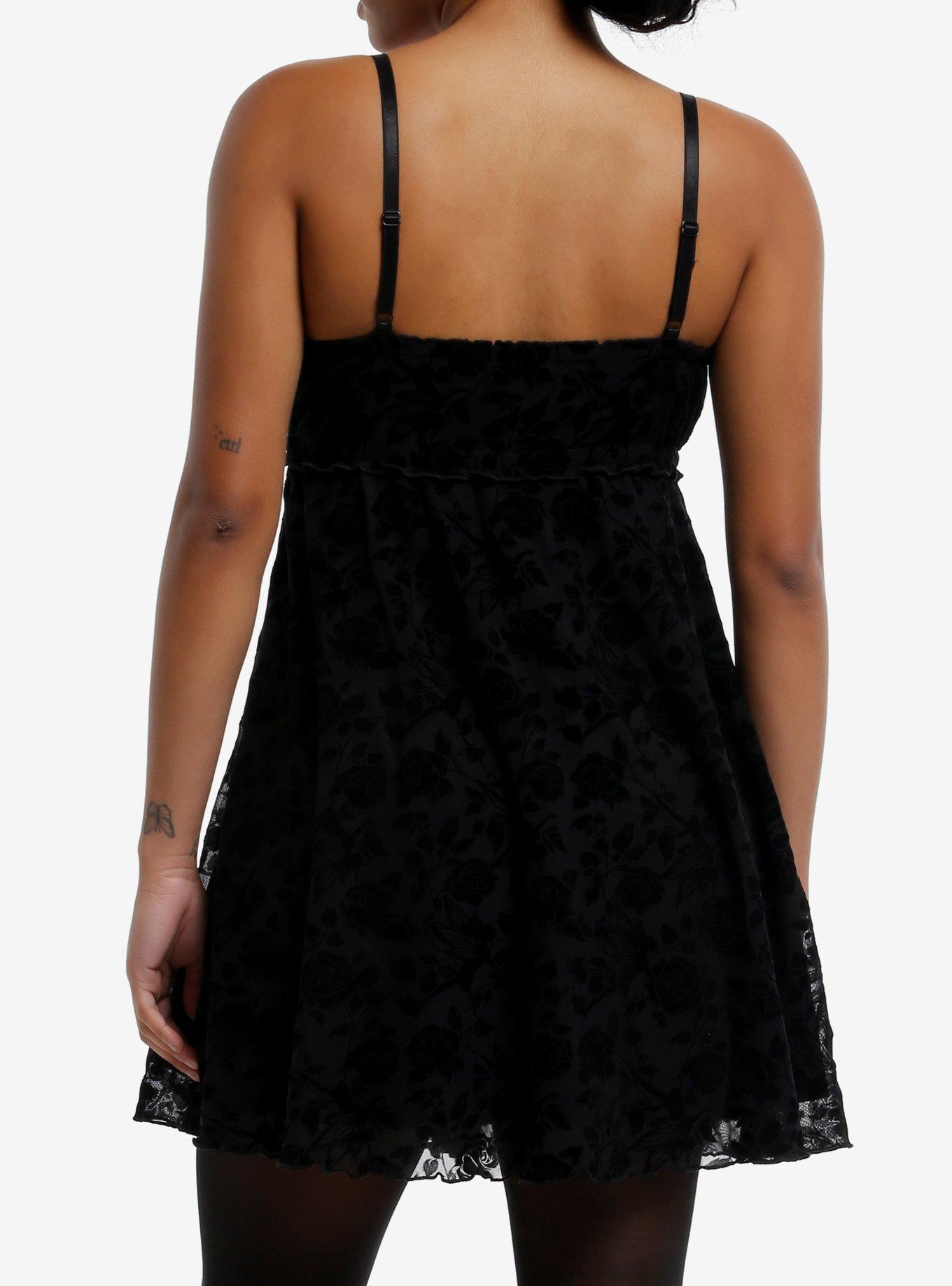 Cosmic Aura Black Fairy Floral Flocked Slip Dress, BROWN, alternate