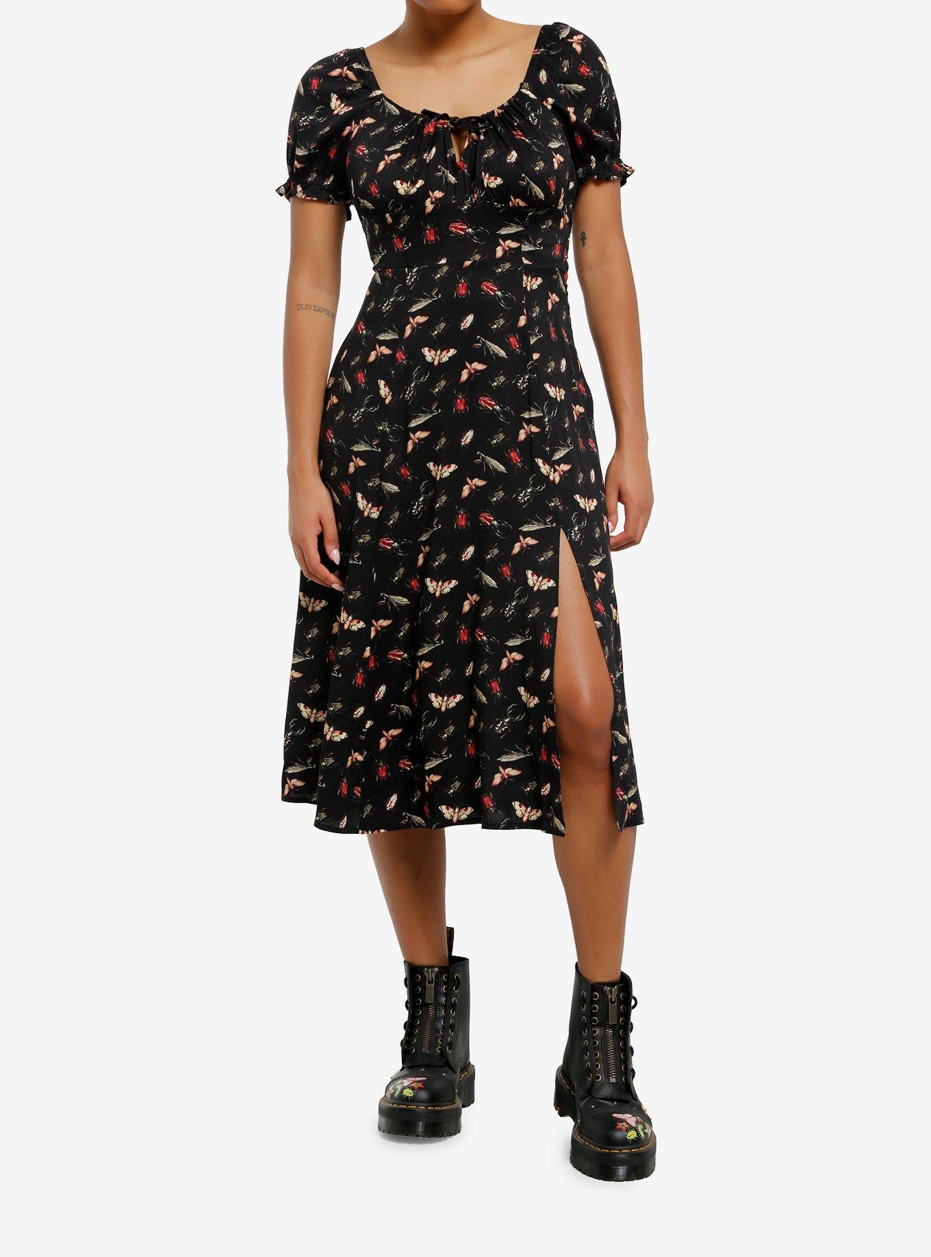 Thorn & Fable Insects Puff Sleeve Midi Dress, , hi-res