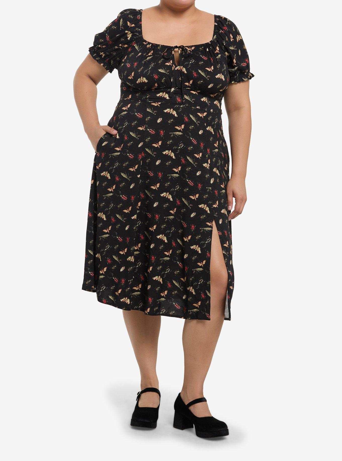 Thorn & Fable Insects Puff Sleeve Midi Dress Plus Size, , hi-res