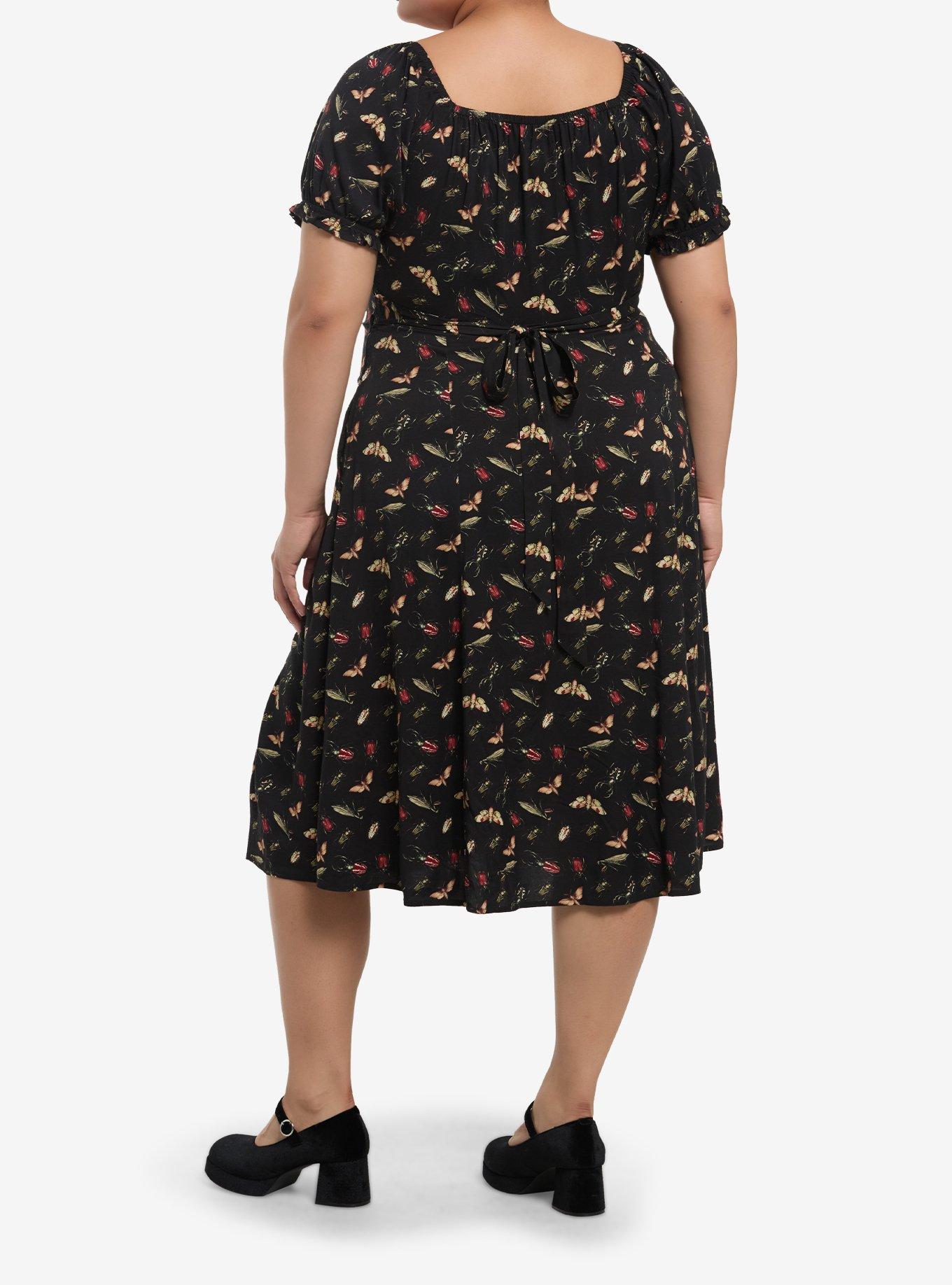 Thorn & Fable Insects Puff Sleeve Midi Dress Plus Size, MULTI, alternate