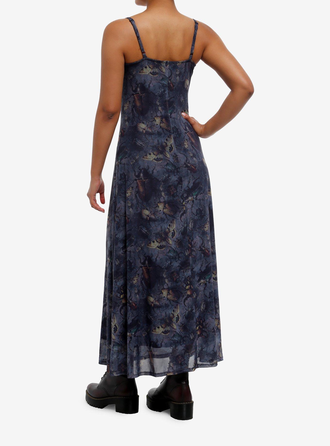 Thorn & Fable Insects Dark Blue Midaxi Slip Dress, BROWN, alternate
