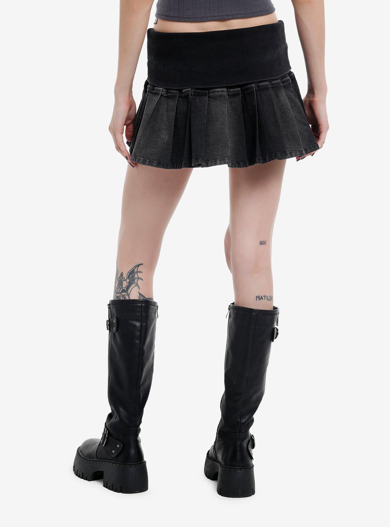 Dark Grey Foldover Low Rise Mini Skirt, GREY, alternate