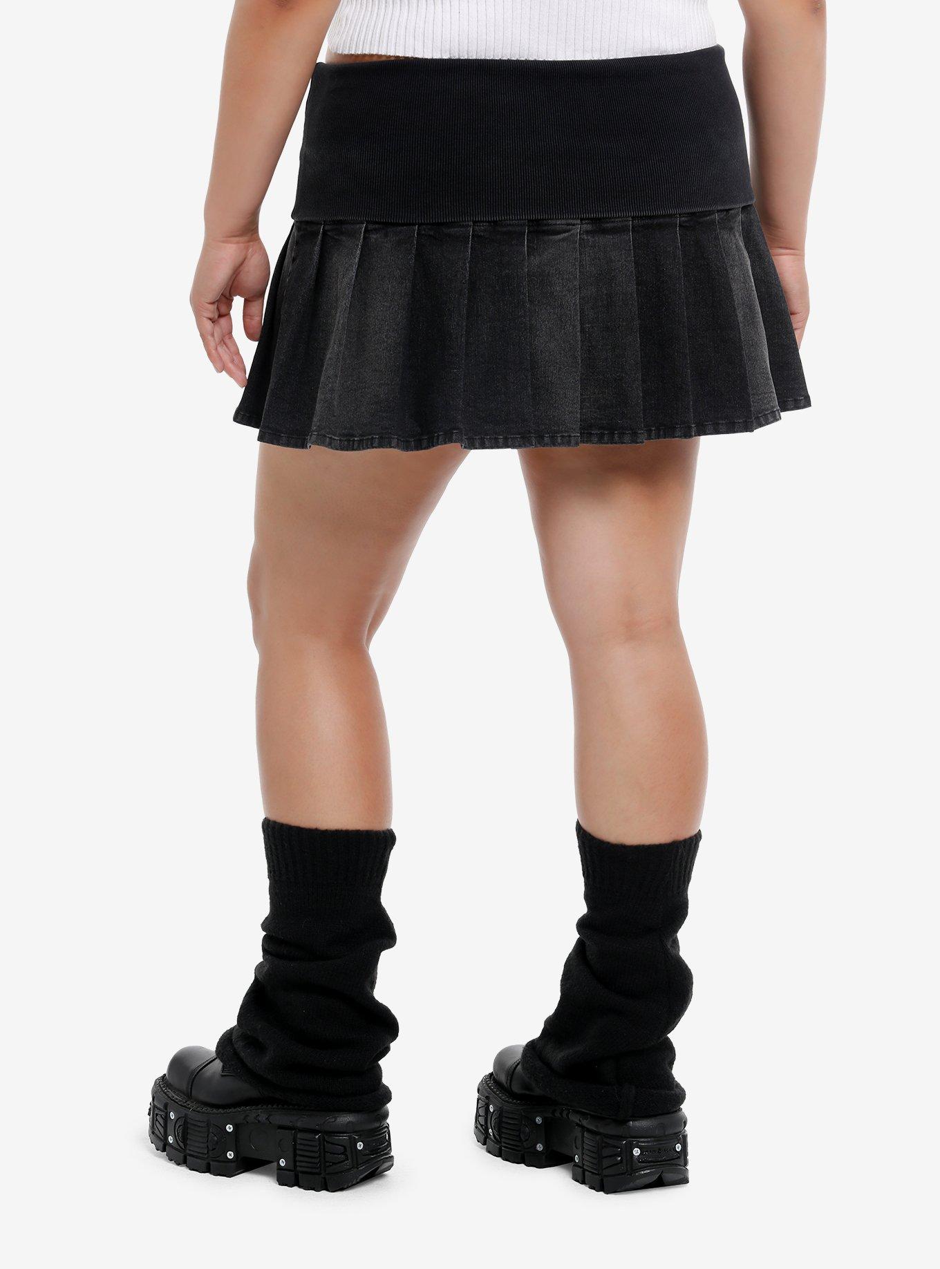 Dark Grey Foldover Low Rise Mini Skirt Plus Size, , hi-res