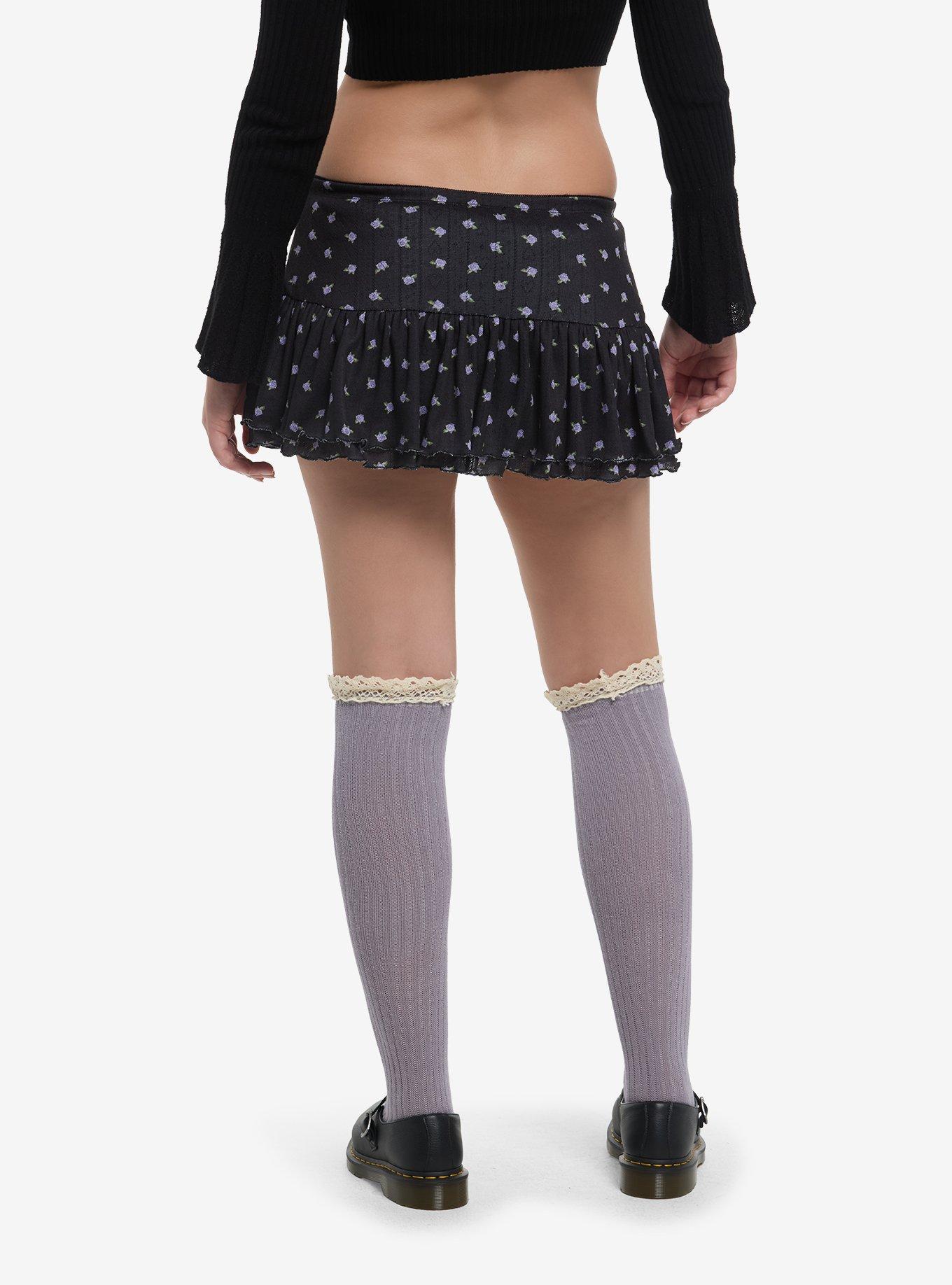 Thorn & Fable Purple & Black Rosette Mini Skirt, , hi-res