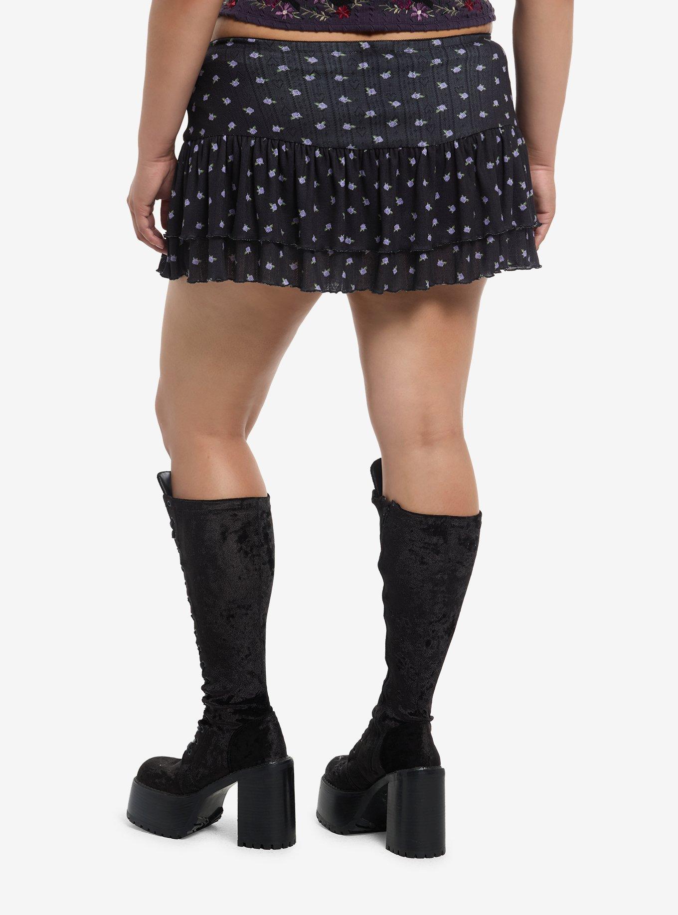 Thorn & Fable Purple & Black Rosette Mini Skirt Plus Size, , hi-res