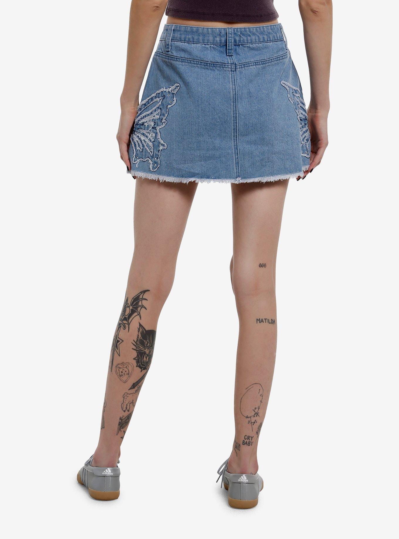 Cosmic Aura Butterfly Rhinestone Denim Mini Skirt, , hi-res
