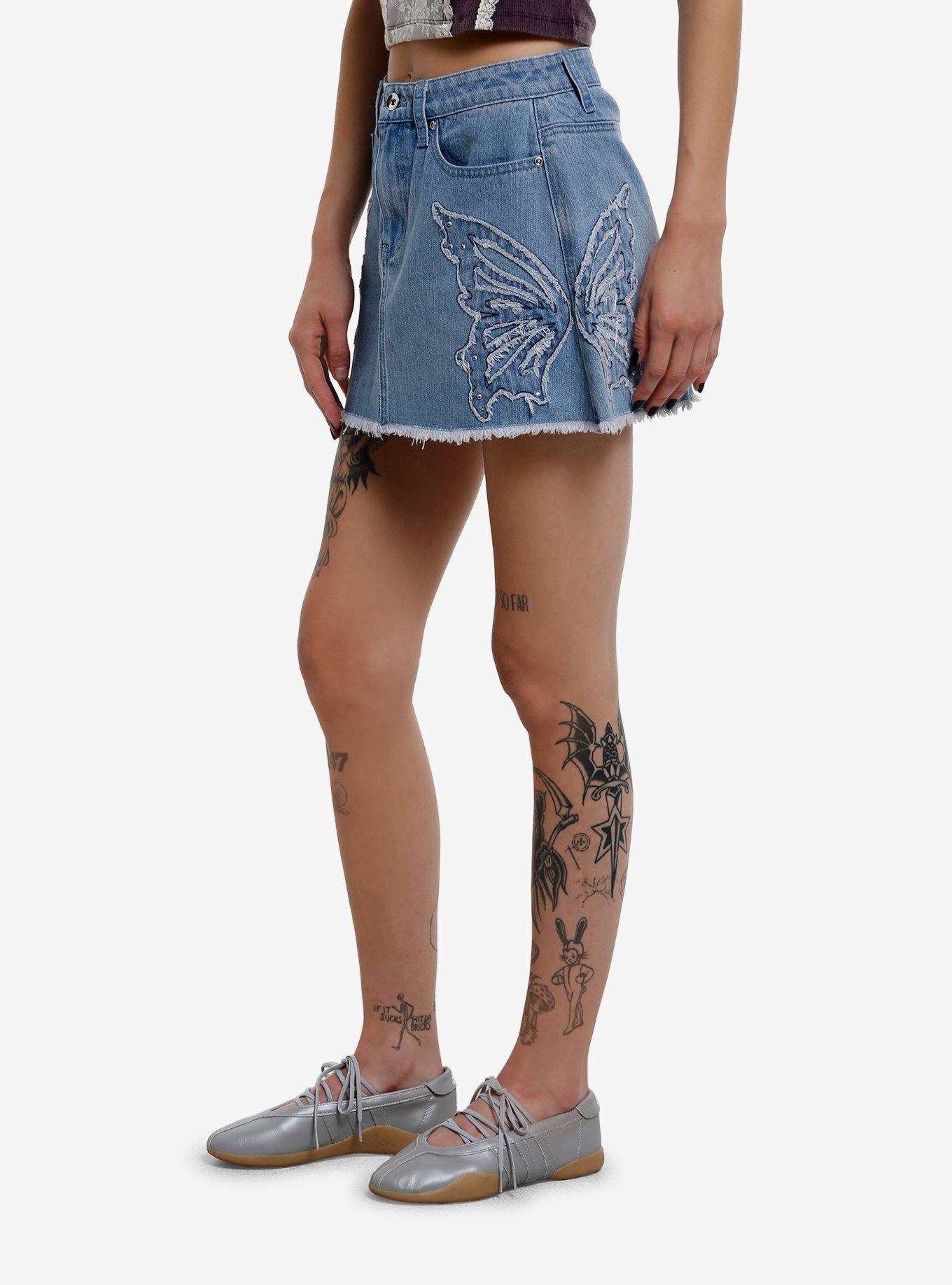 Cosmic Aura Butterfly Rhinestone Denim Mini Skirt, INDIGO, alternate