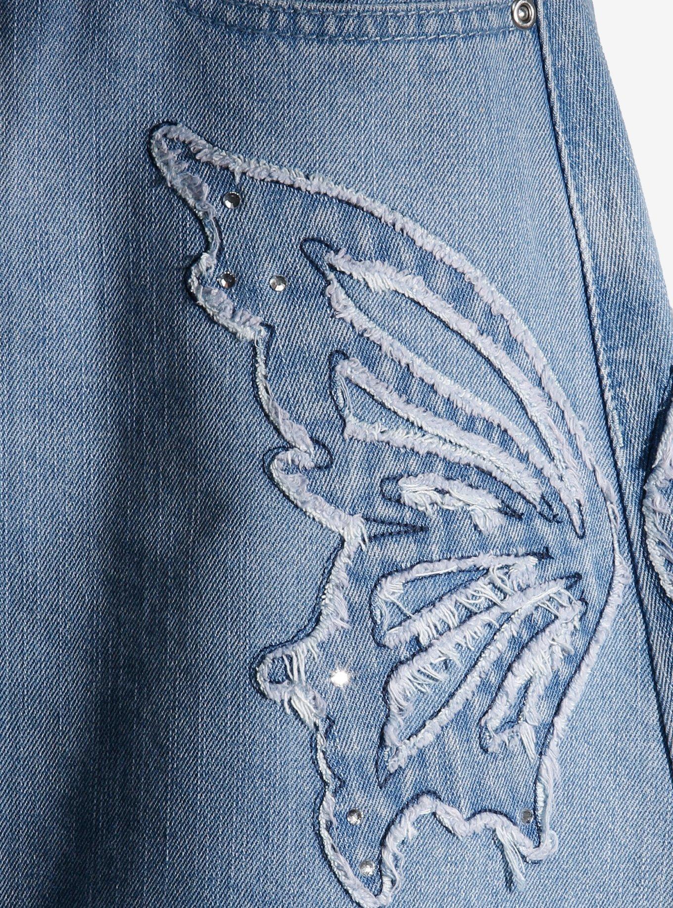 Cosmic Aura Butterfly Rhinestone Denim Mini Skirt, INDIGO, alternate