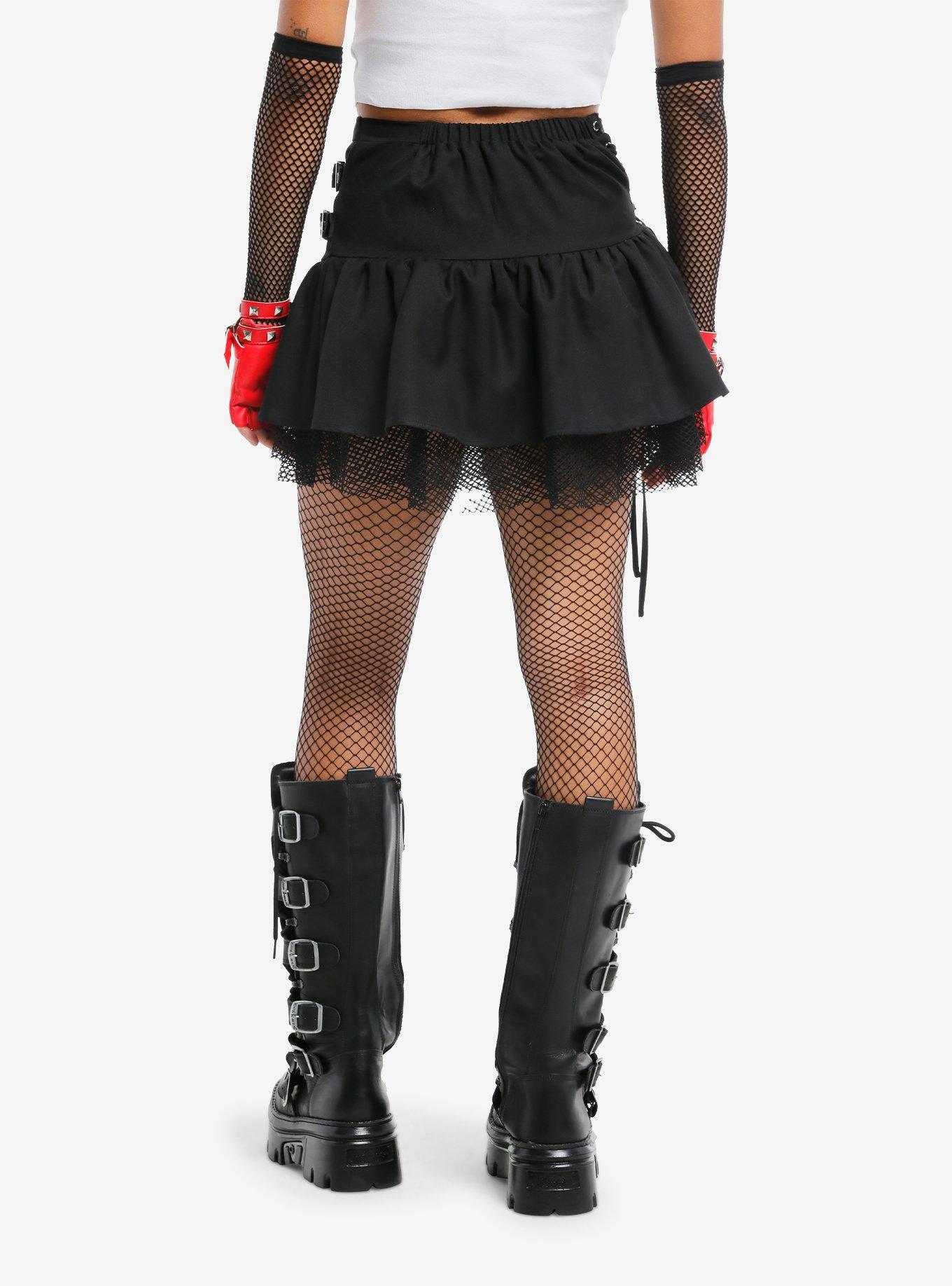 Black Lace-Up Grommet Hardware Skirt, , hi-res