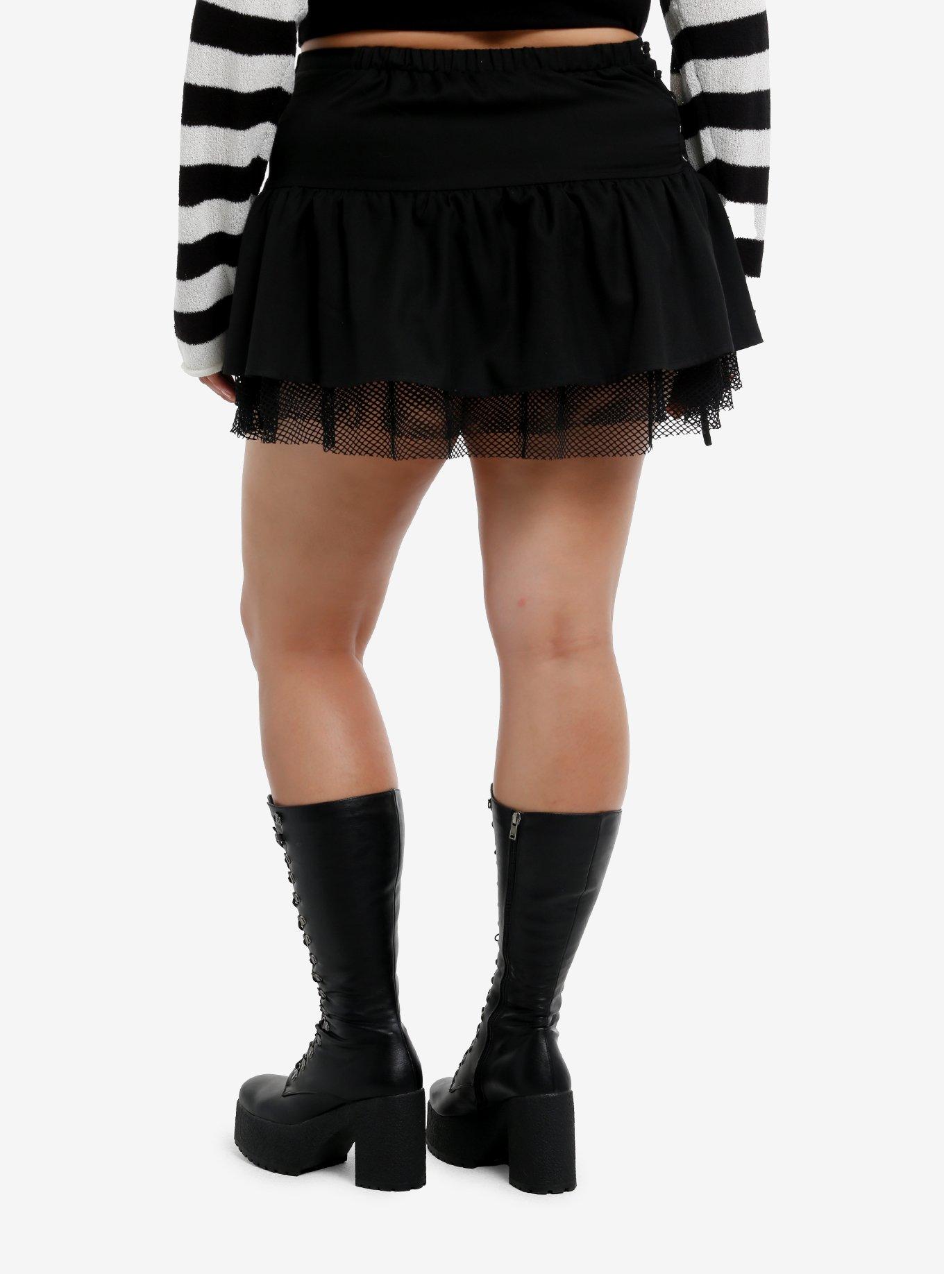 Black Lace-Up Grommet Hardware Skirt Plus Size, BLACK, alternate