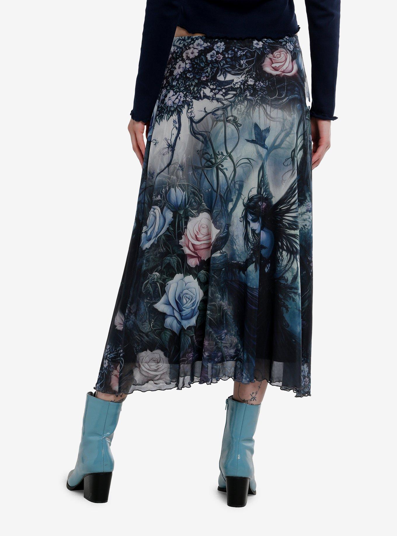 Cosmic Aura Midsummer Forest Fairy Mesh Midi Skirt, , hi-res
