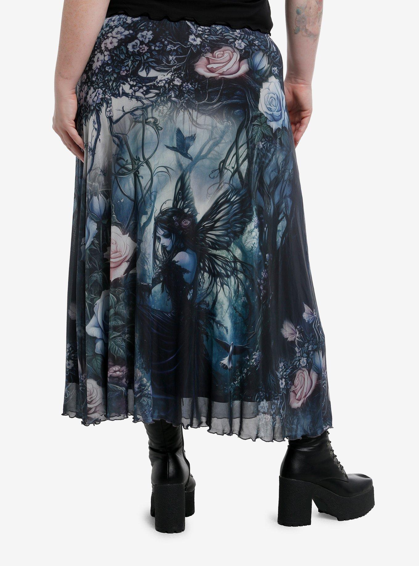 Cosmic Aura Midsummer Forest Fairy Mesh Midi Skirt Plus Size, , hi-res