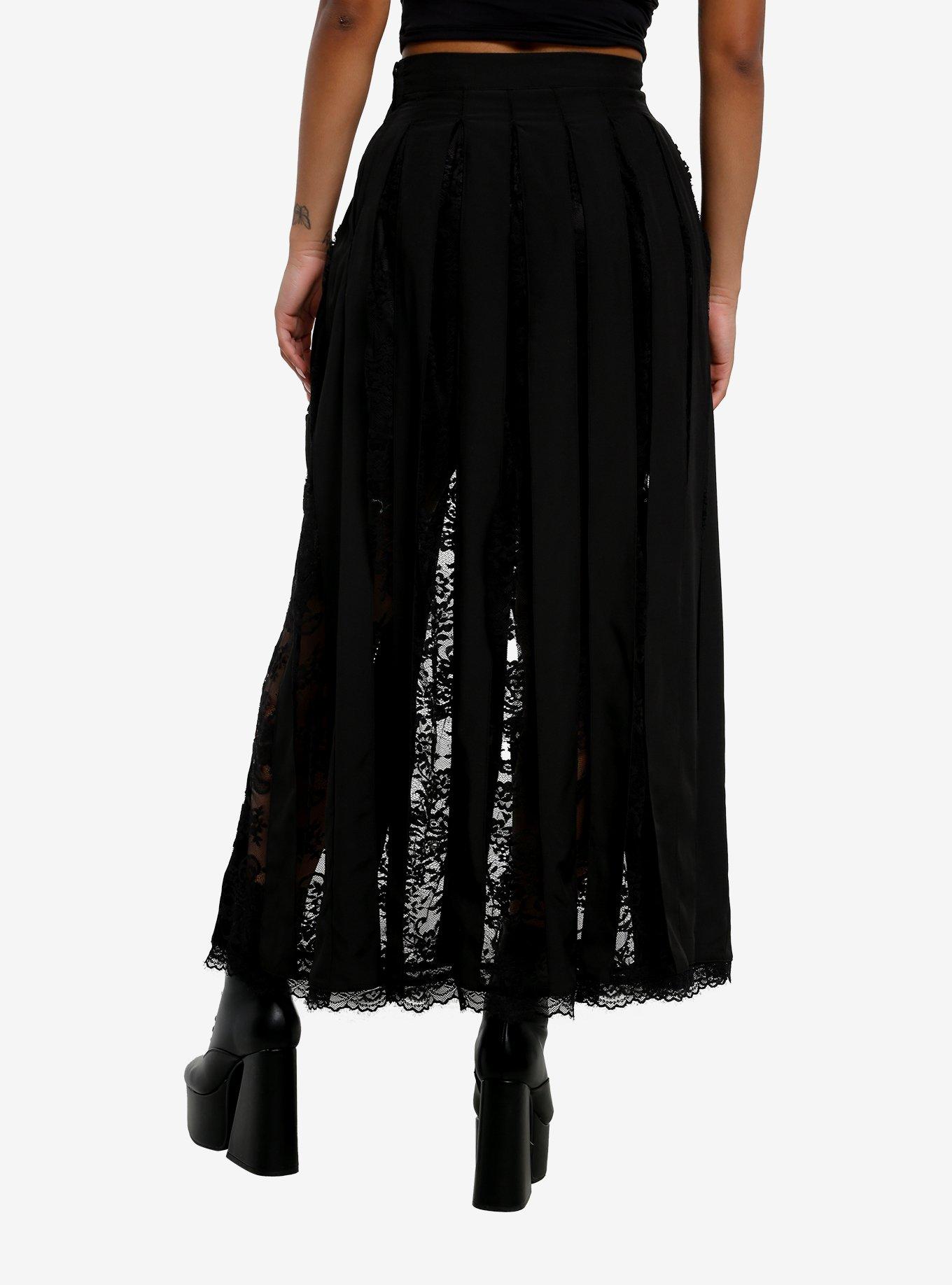 Cosmic Aura Black Lace Panels Midaxi Skirt, , hi-res