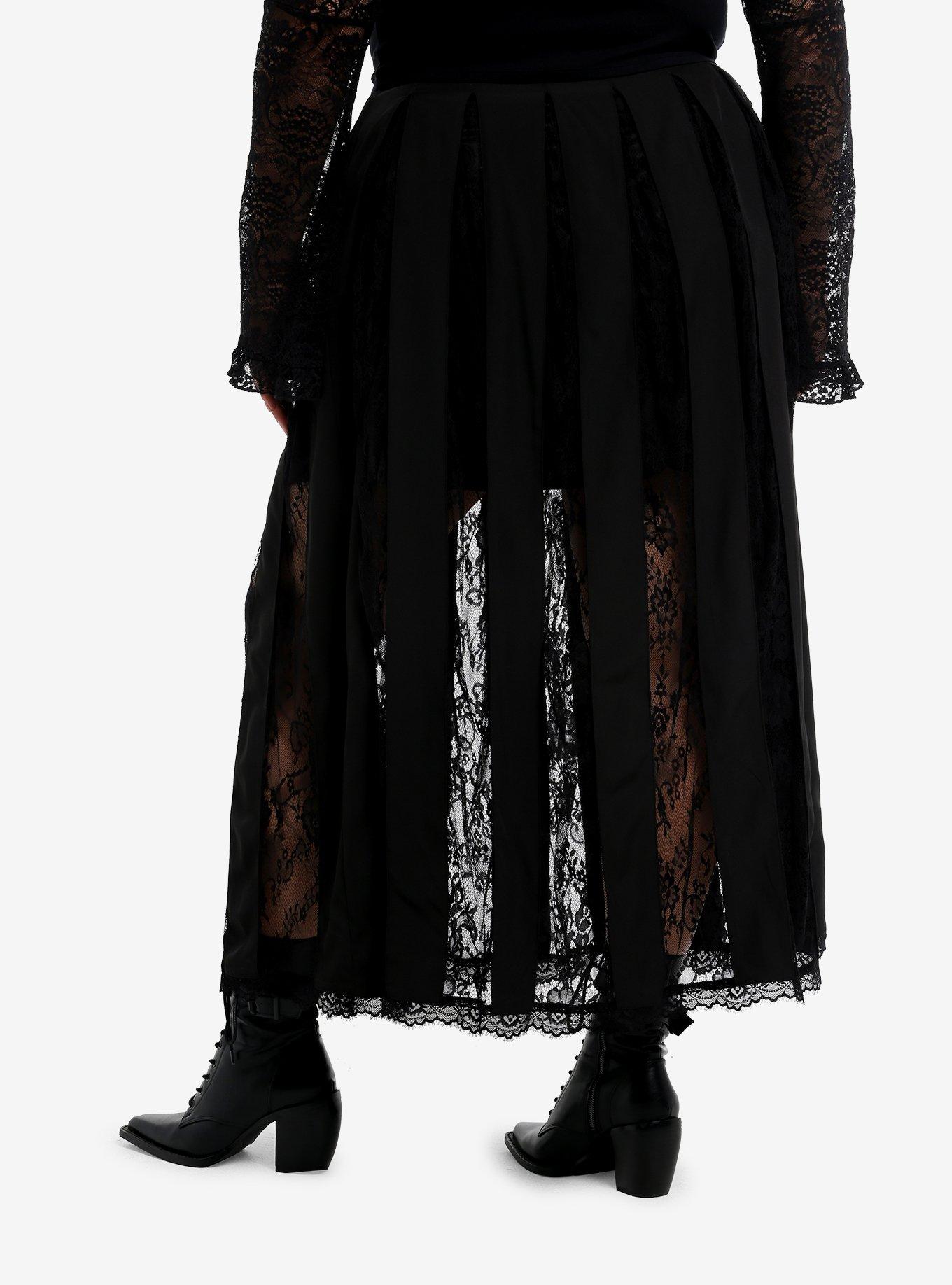 Cosmic Aura Black Lace Panels Midaxi Skirt Plus Size, , hi-res