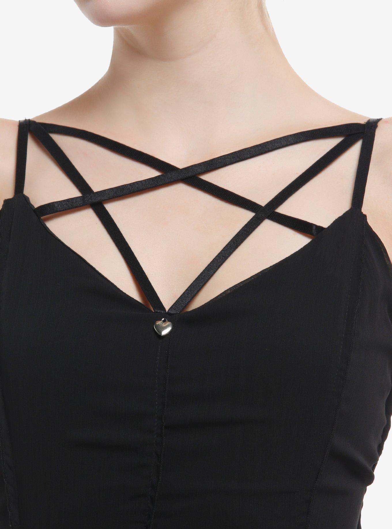 Cosmic Aura Black Strappy Hanky Hem Midaxi Dress, GREY, alternate
