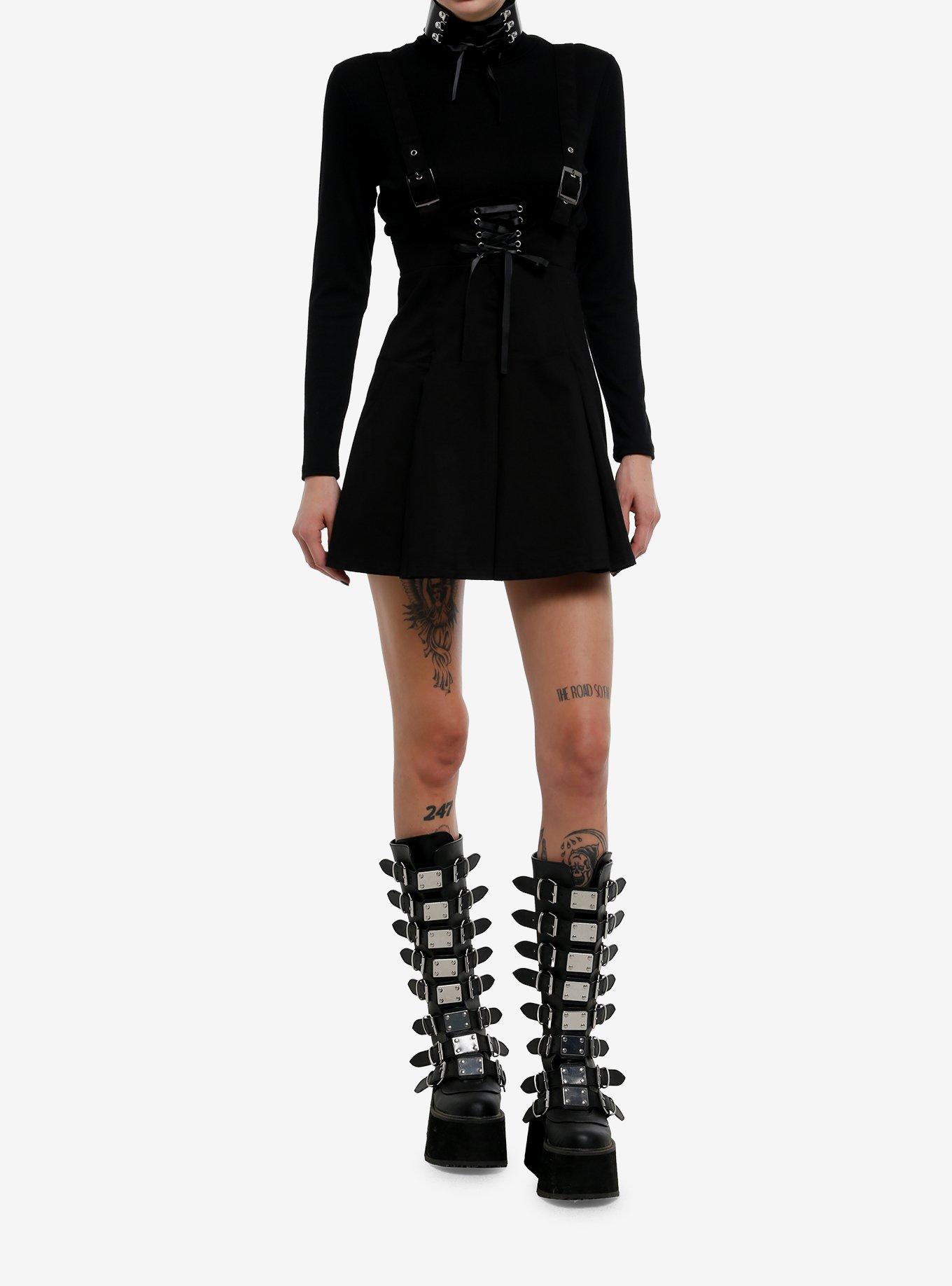 Cosmic Aura Black Lace-Up Buckle Skirtall, , hi-res