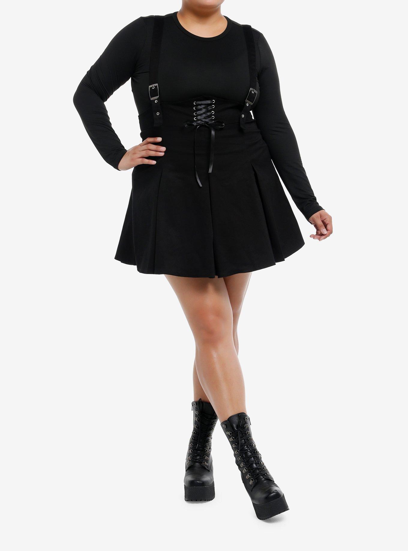 Cosmic Aura Black Lace-Up Buckle Skirtall Plus Size, , hi-res