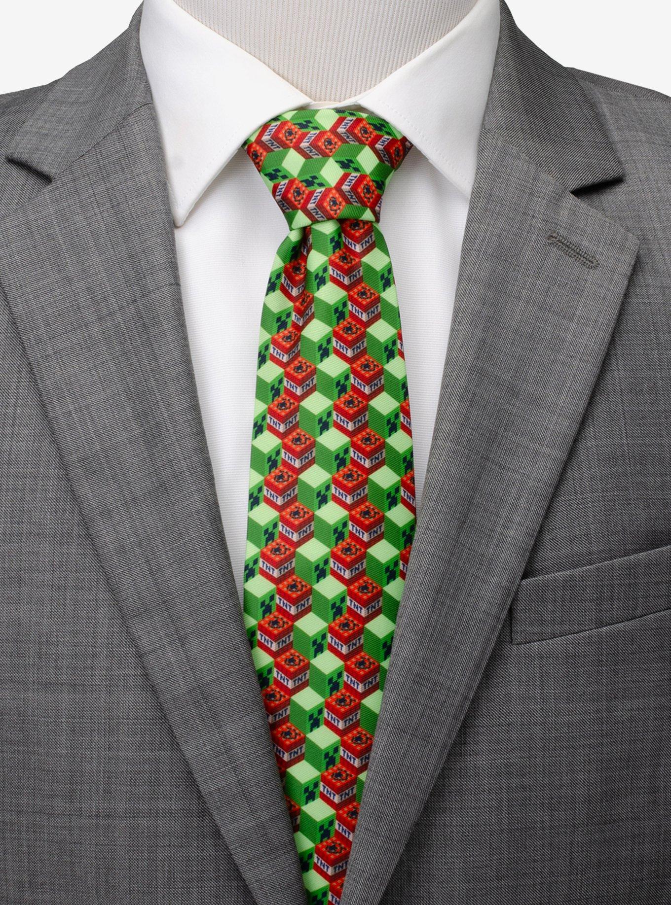 Minecraft Creeper TNT Isometric Green Men's Tie, , alternate