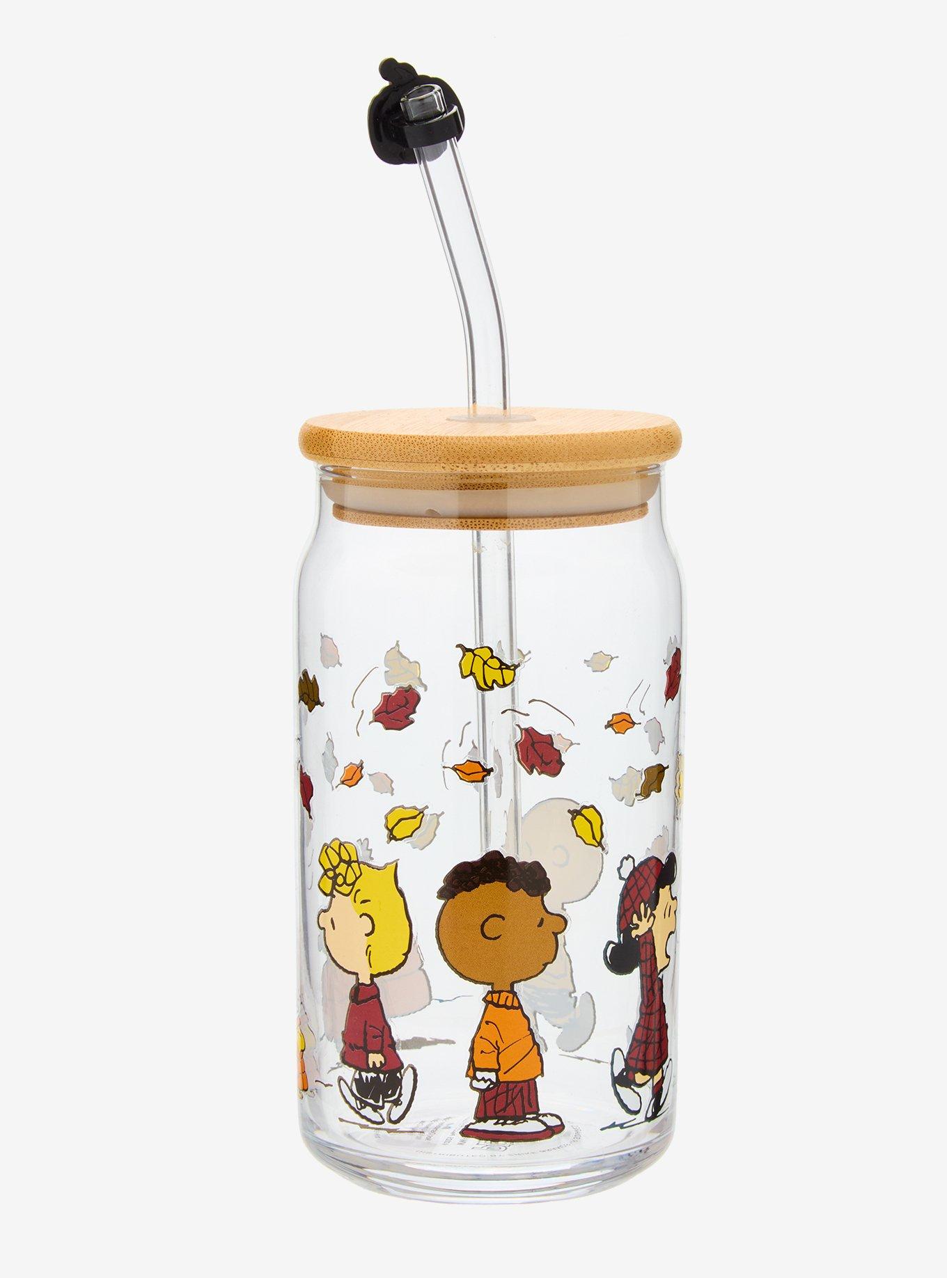 Peanuts Gang Fall Leaves Glass Cup with Straw & Charm, , alternate