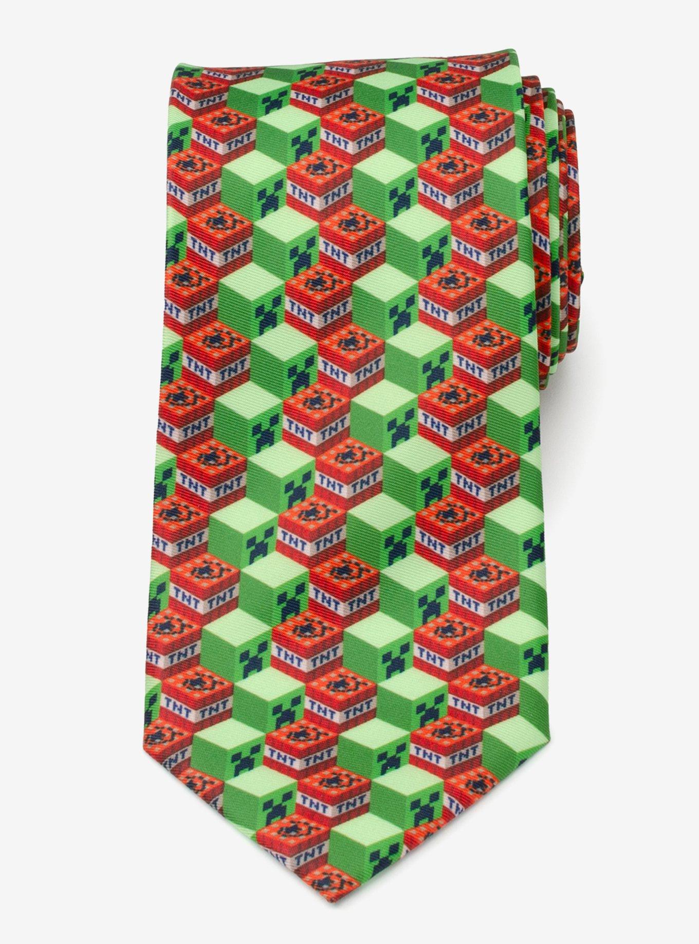 Minecraft Creeper TNT Isometric Green Men's Tie, , alternate