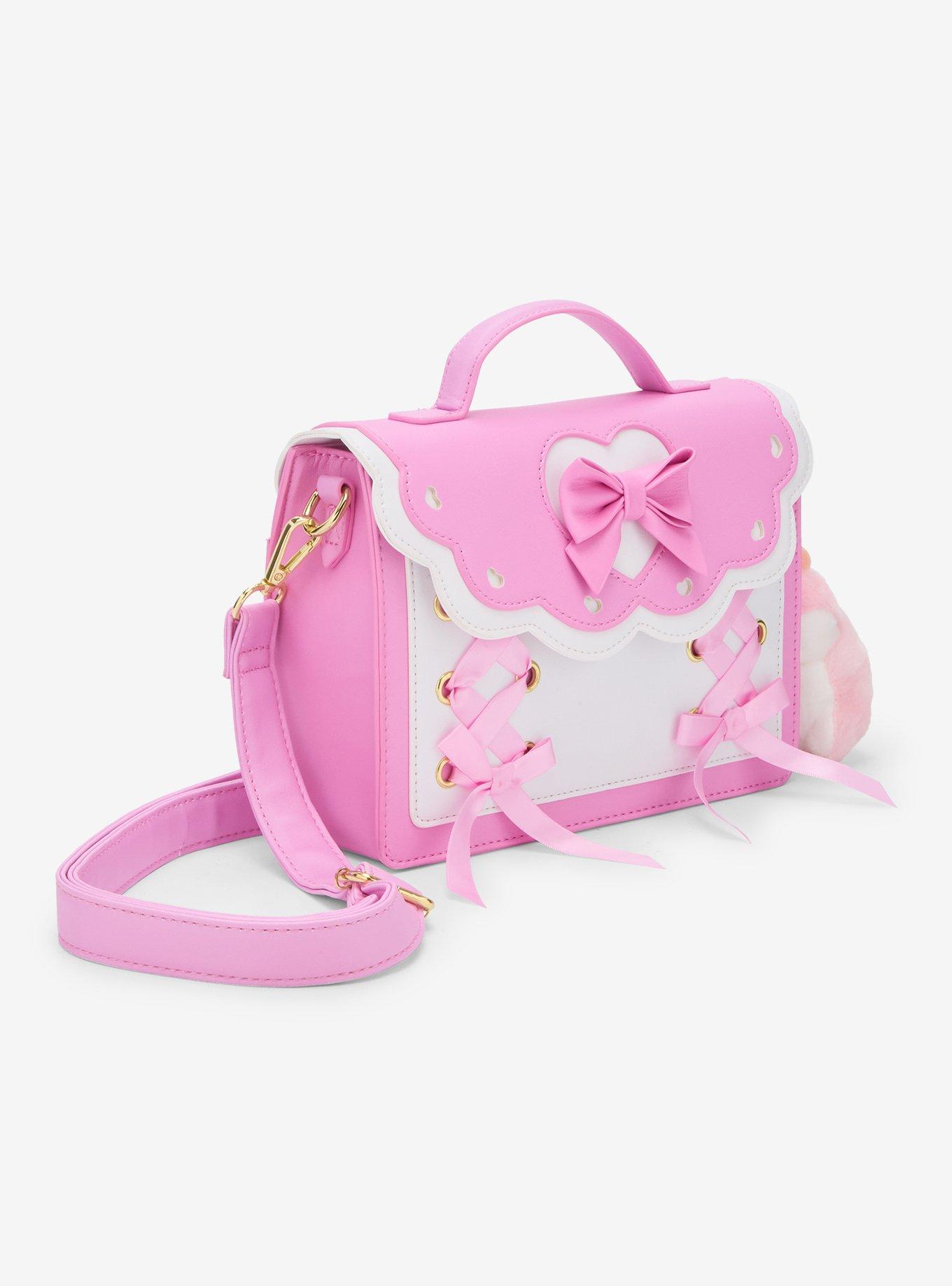 Kawaii Pink Ribbon Lolita Shoulder Bag With Plush Charm, , hi-res