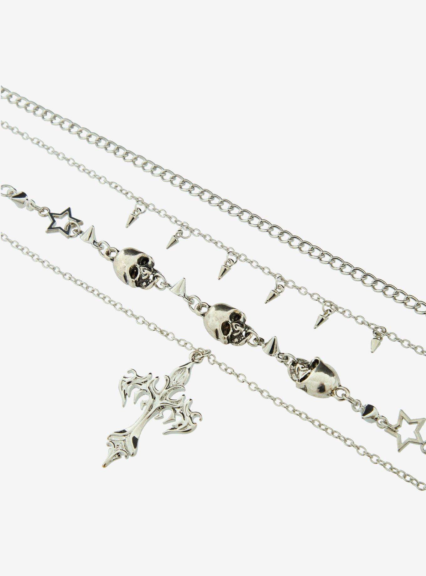 Skull Spike Cross Layered Necklace, , alternate