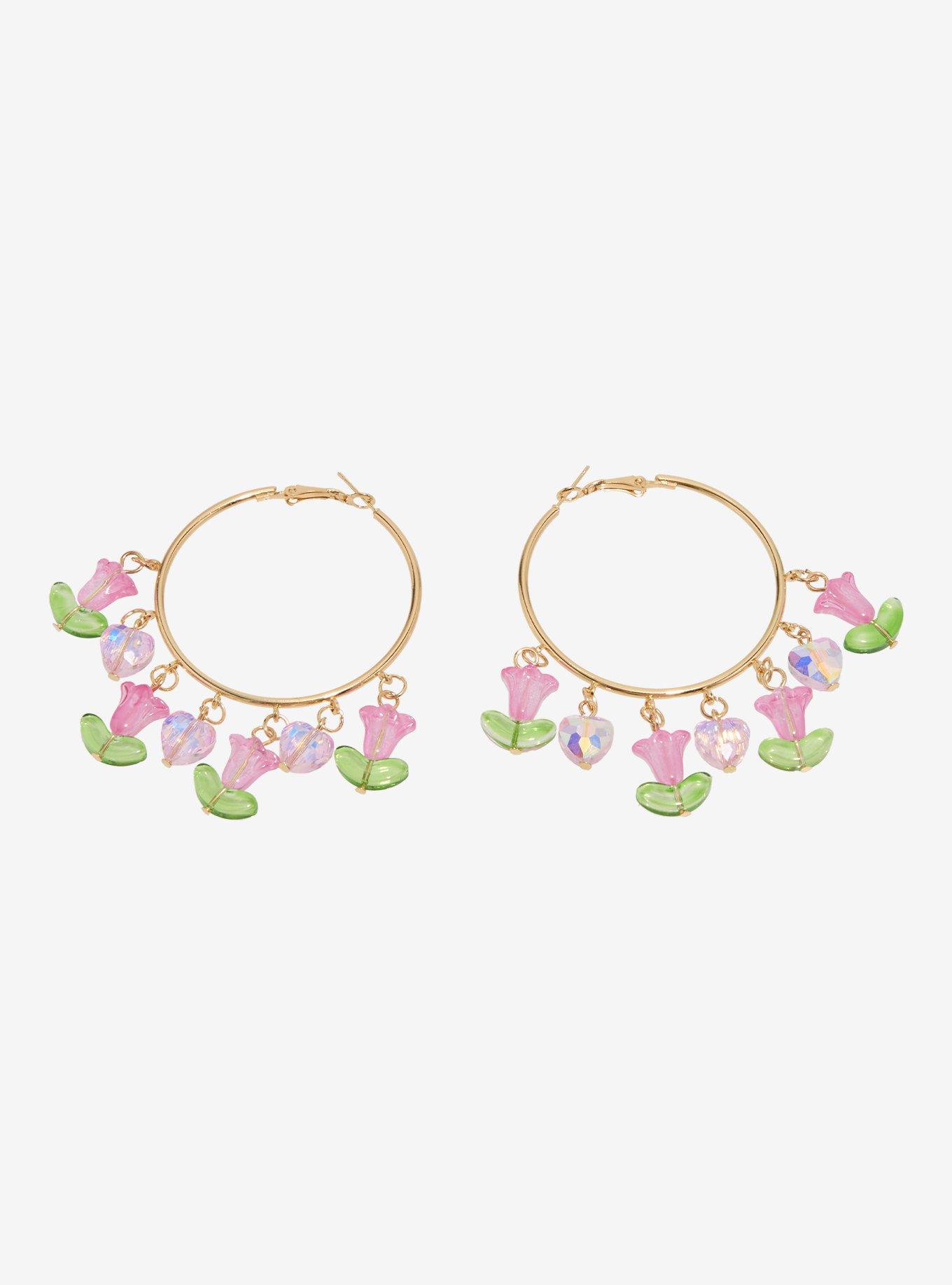 Thorn & Fable Flower & Heart Beaded Hoop Earrings, , hi-res