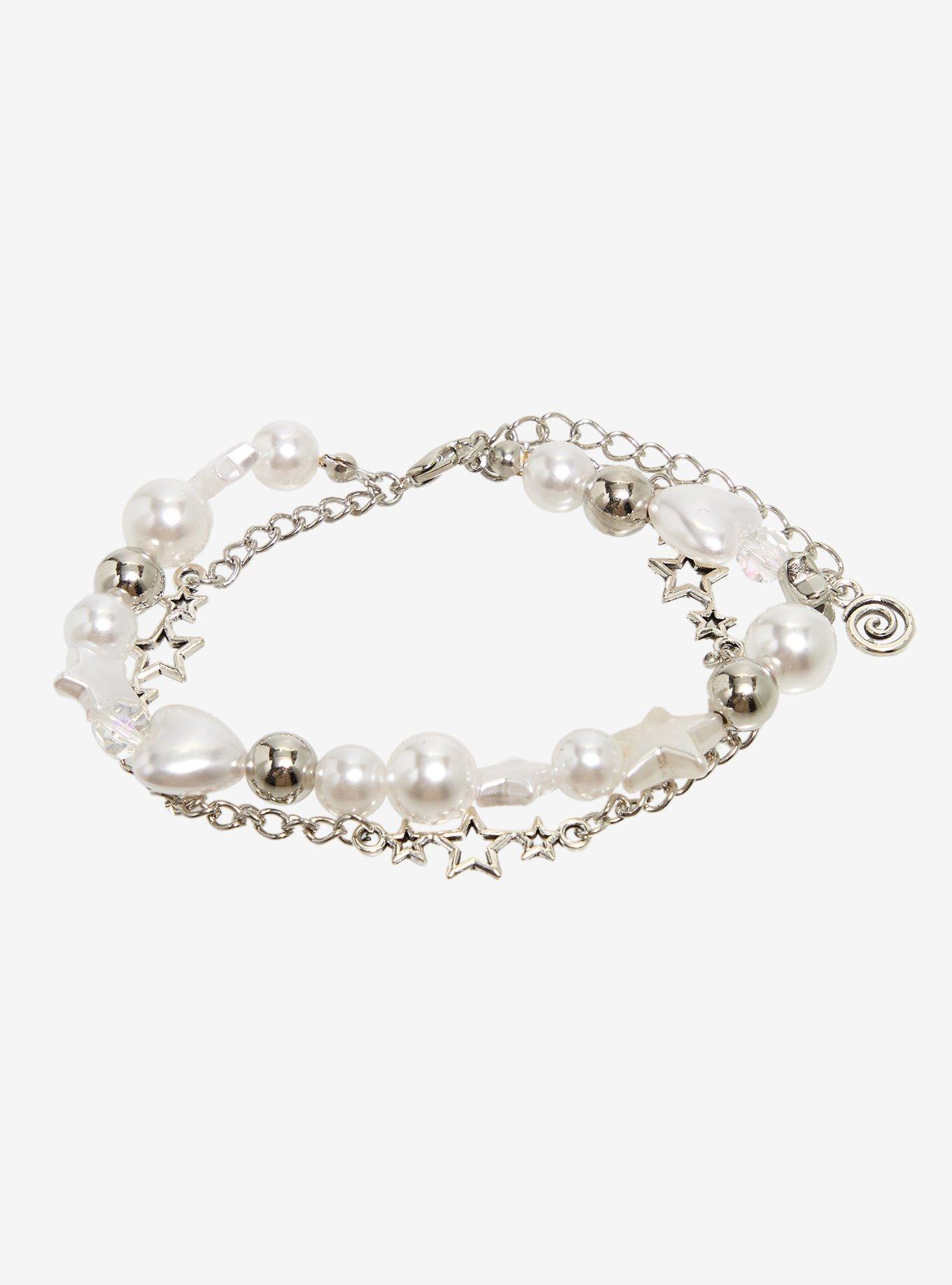 Pearlescent Bead Star Chain Bracelet, , hi-res