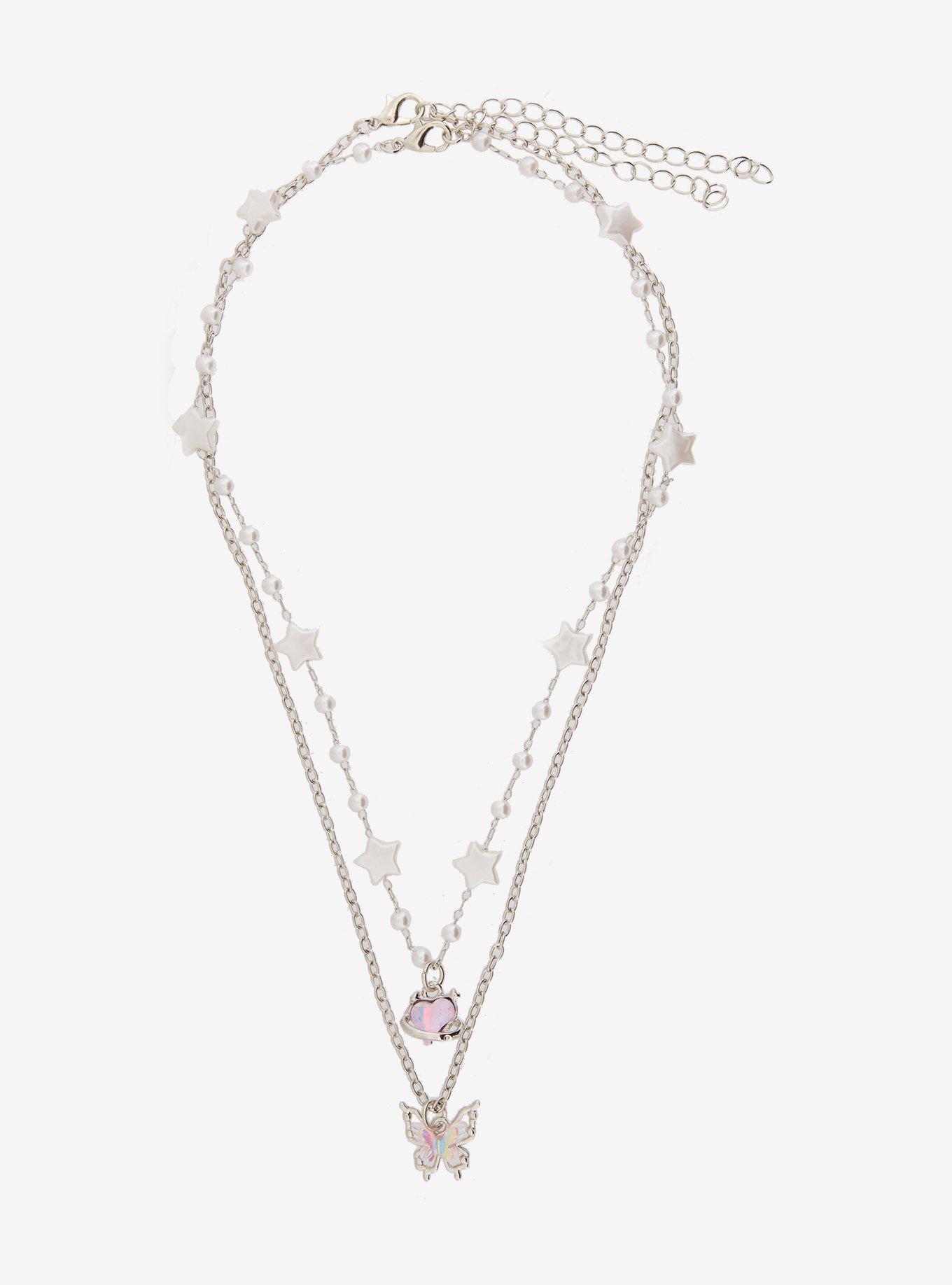 Sweet Society Iridescent Heart Butterfly Gem Necklace Set, , hi-res