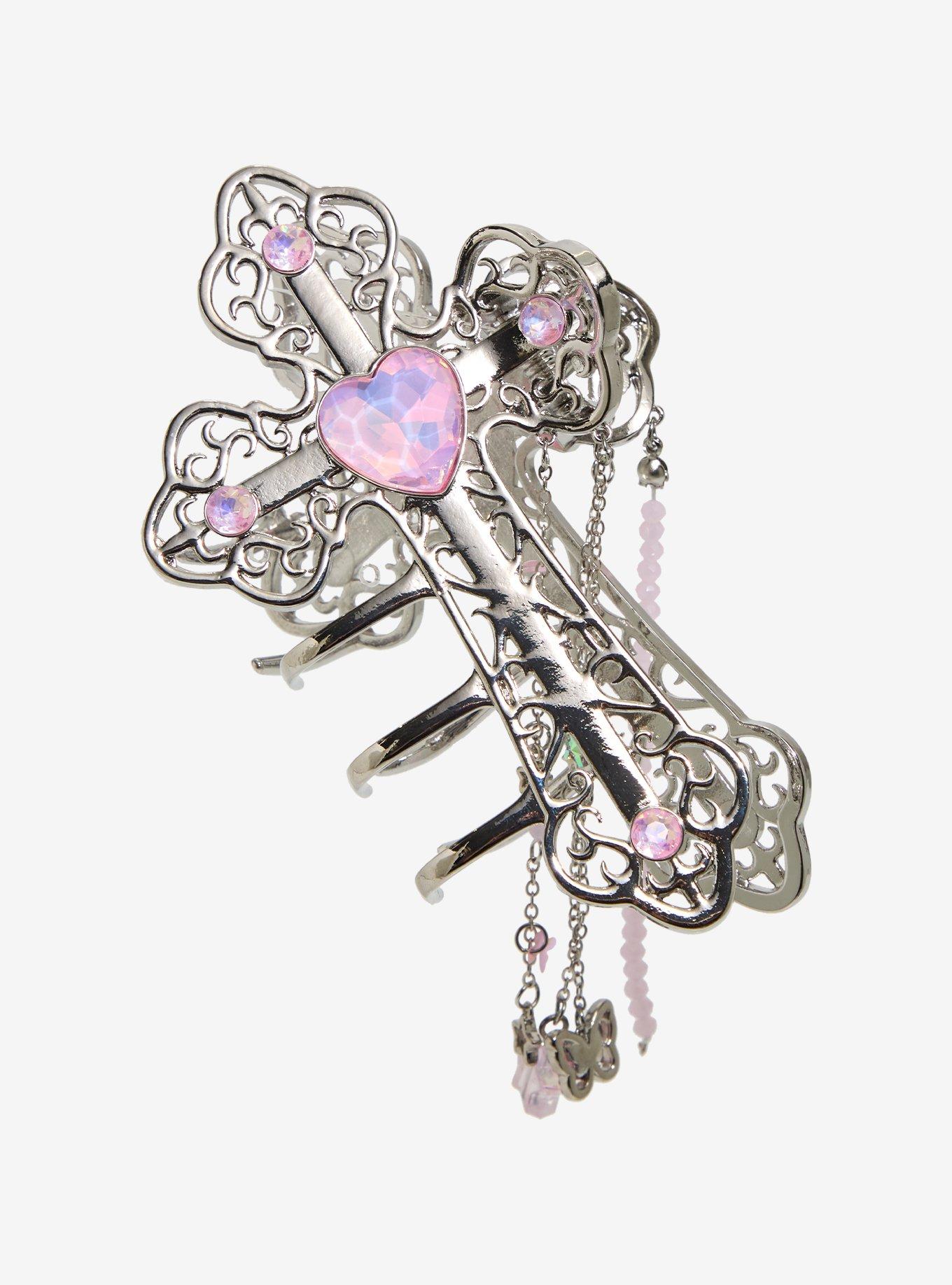 Sweet Society Pink Heart Cross Claw Hair Clip, , hi-res