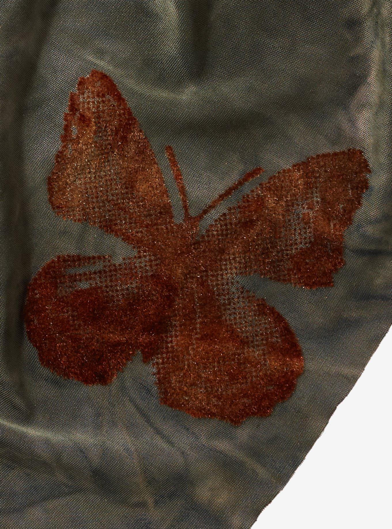 Thorn & Fable Olive & Brown Butterfly Velvet Hair Bow, , hi-res