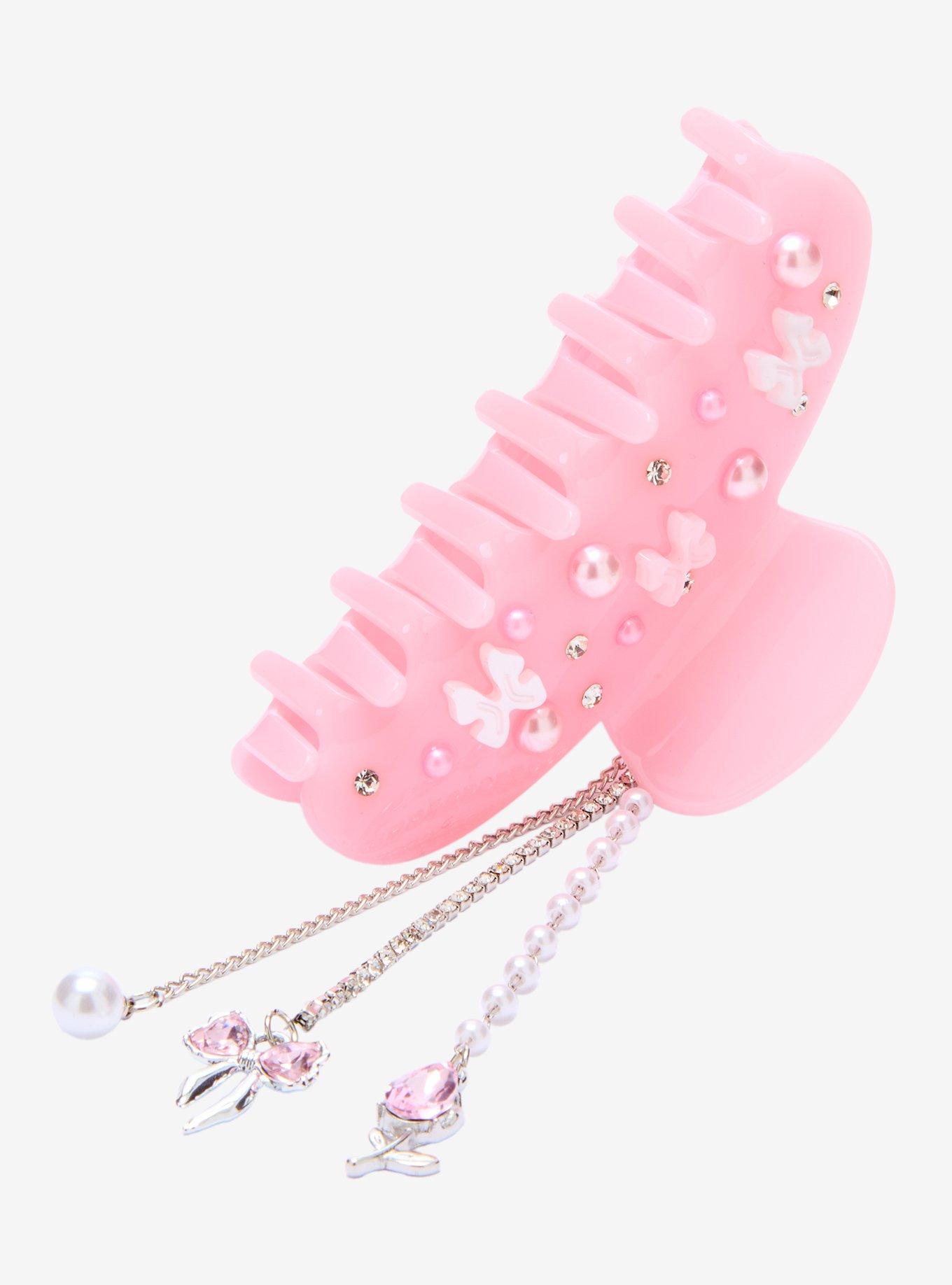 Sweet Society Pink Pearl Bow Charm Claw Hair Clip, , hi-res