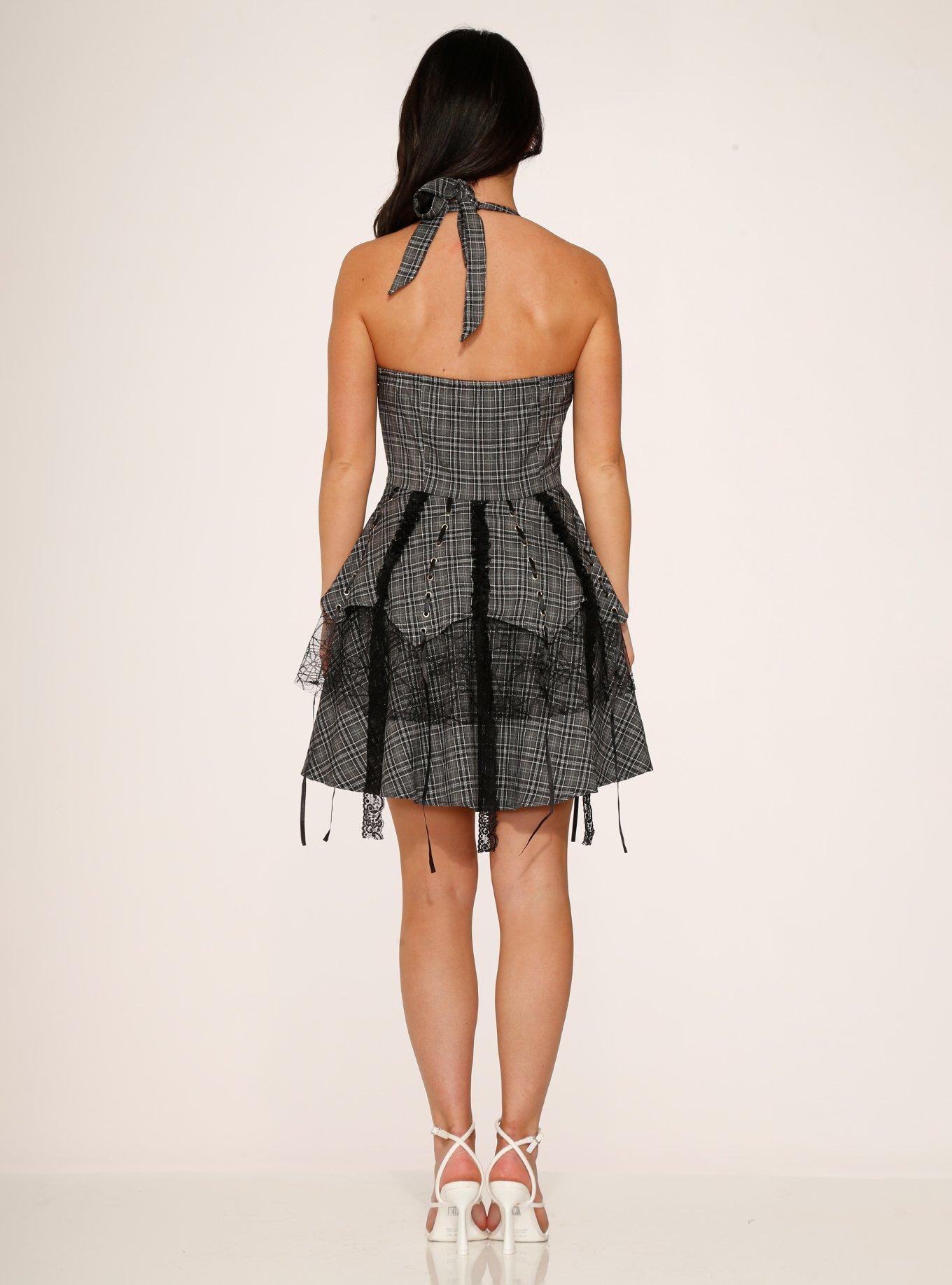 Grey Plaid Pretty Pirate Corset Dress, PLAID - GREY, alternate
