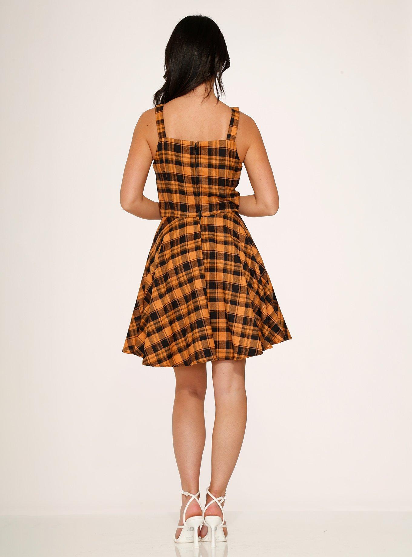 Yellow Plaid Corset Mini Dress, PLAID - YELLOW, alternate