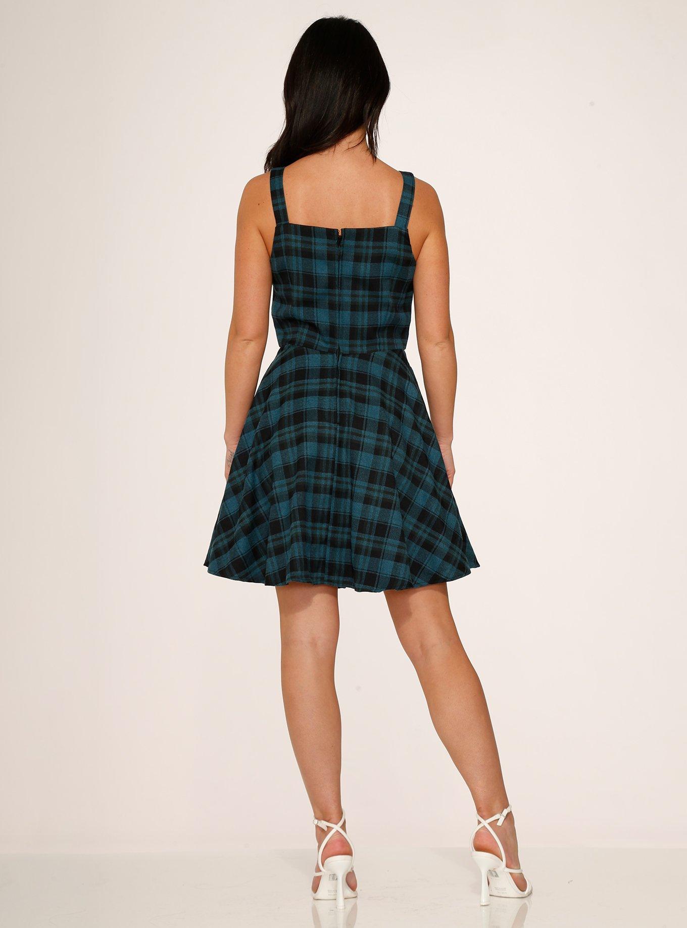 Green Plaid Corset Mini Dress, PLAID - GREEN, alternate