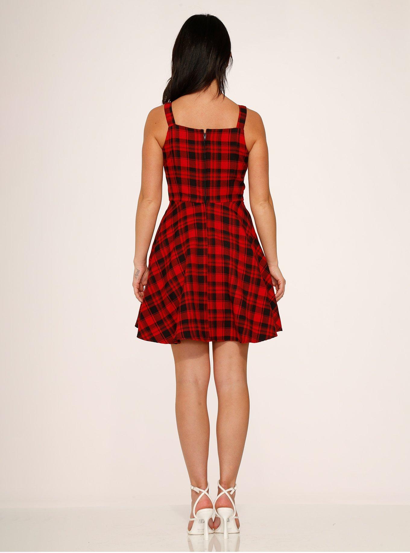 Red Plaid Corset Mini Dress, PLAID - RED, alternate