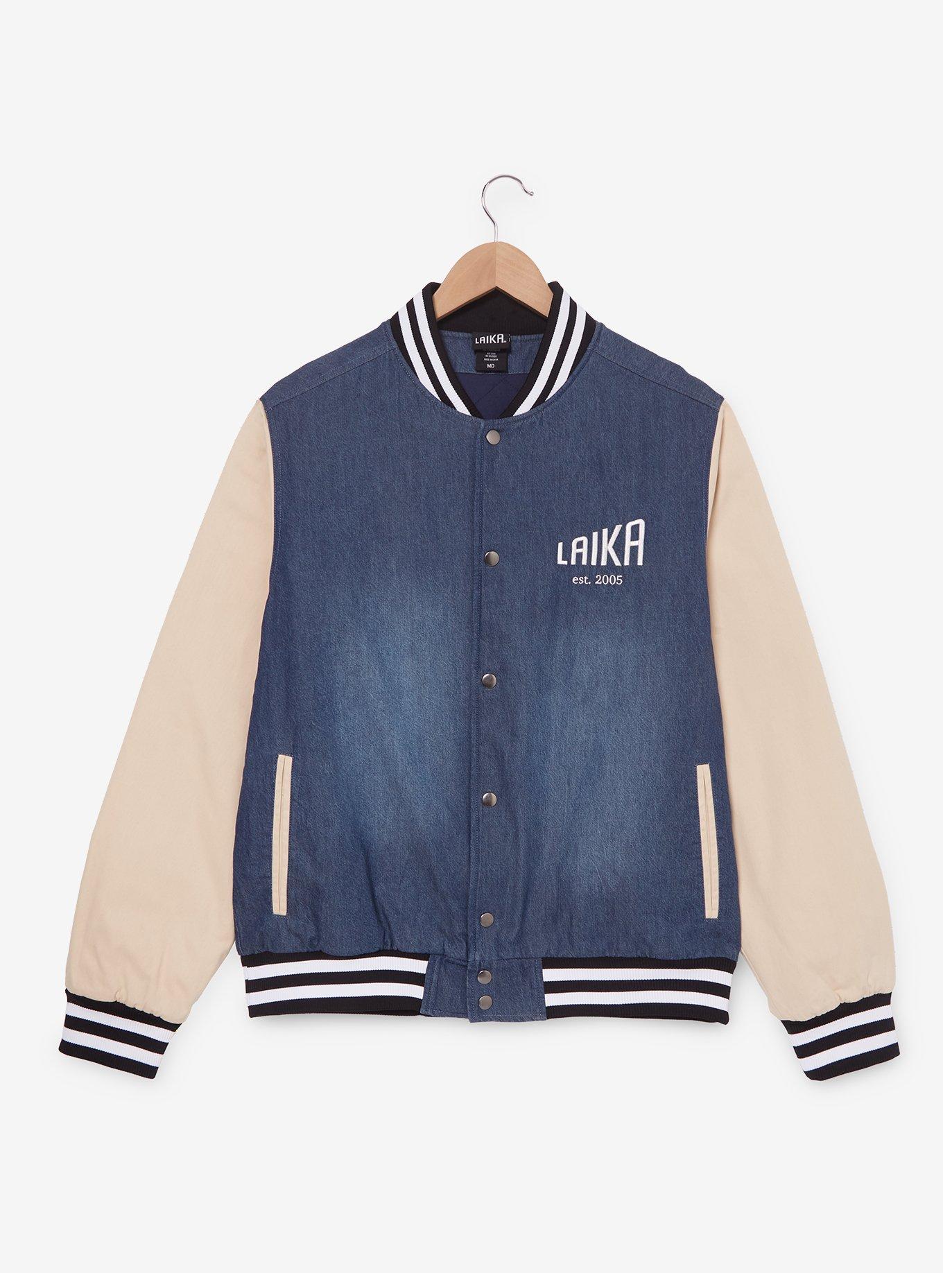 Laika Studios Characters Denim Varsity Jacket - BoxLunch Exclusive, MULTI, alternate
