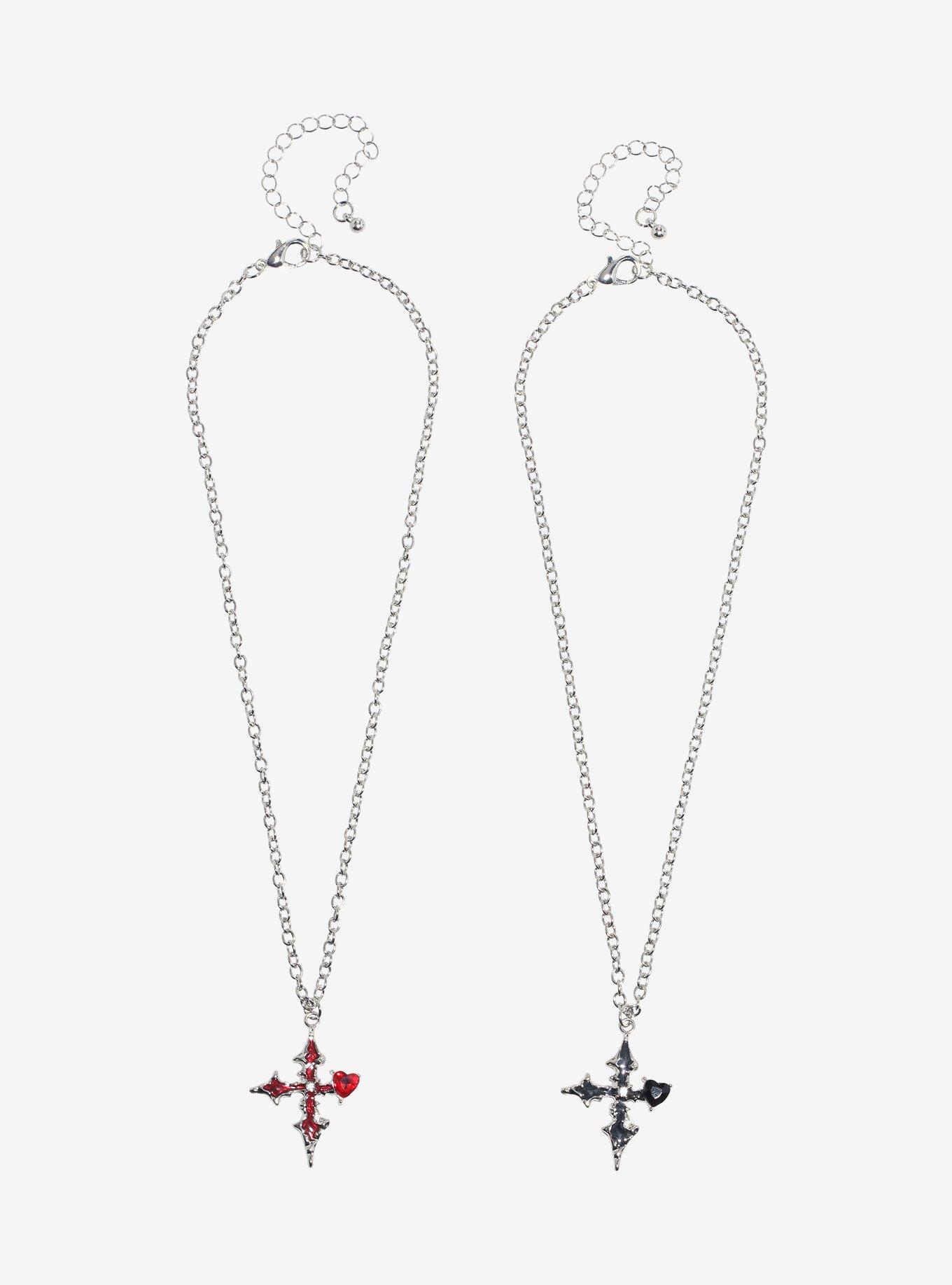 Red & Black Gothic Cross Best Friend Necklace Set, , alternate
