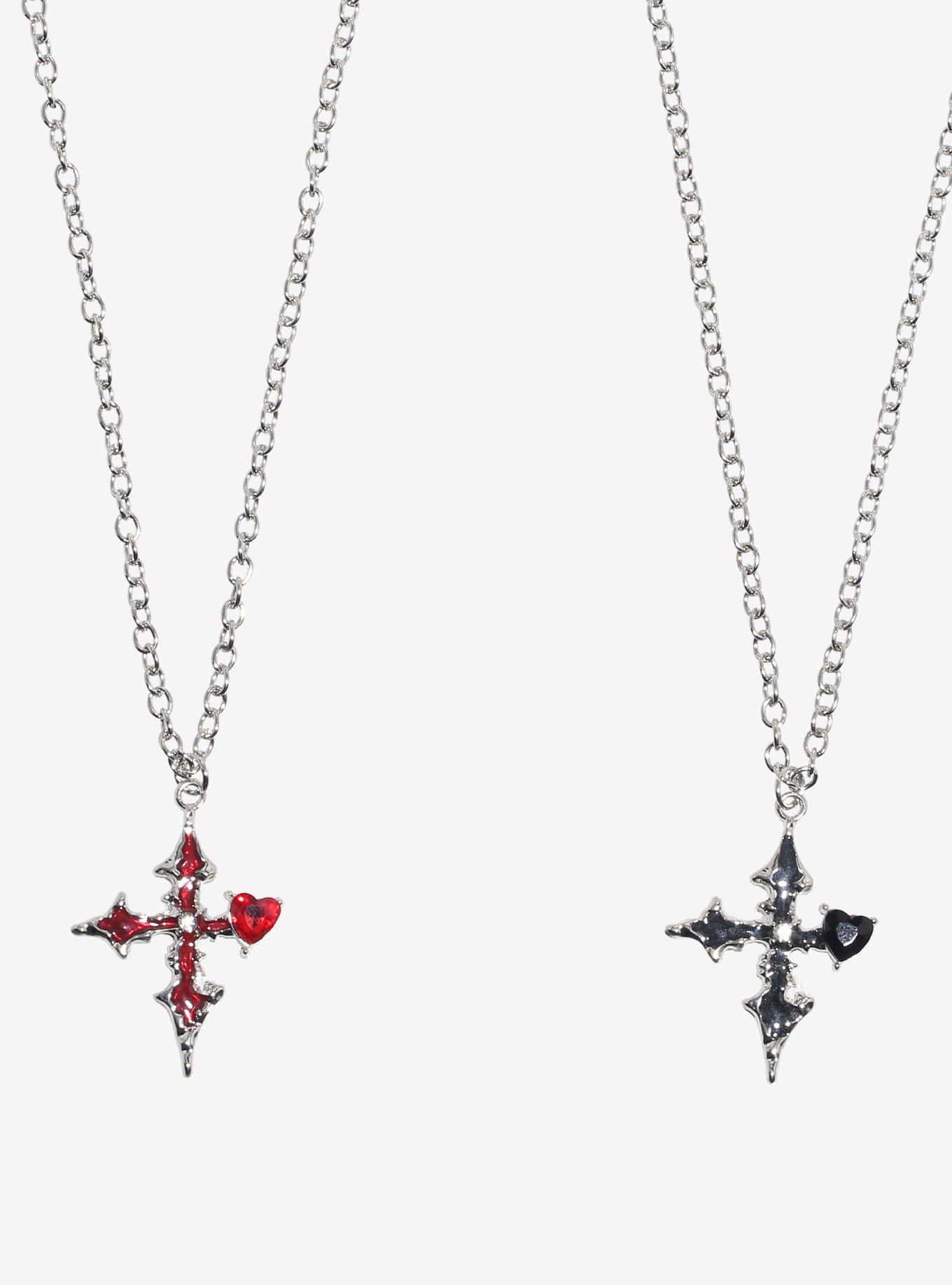 Red & Black Gothic Cross Best Friend Necklace Set, , alternate