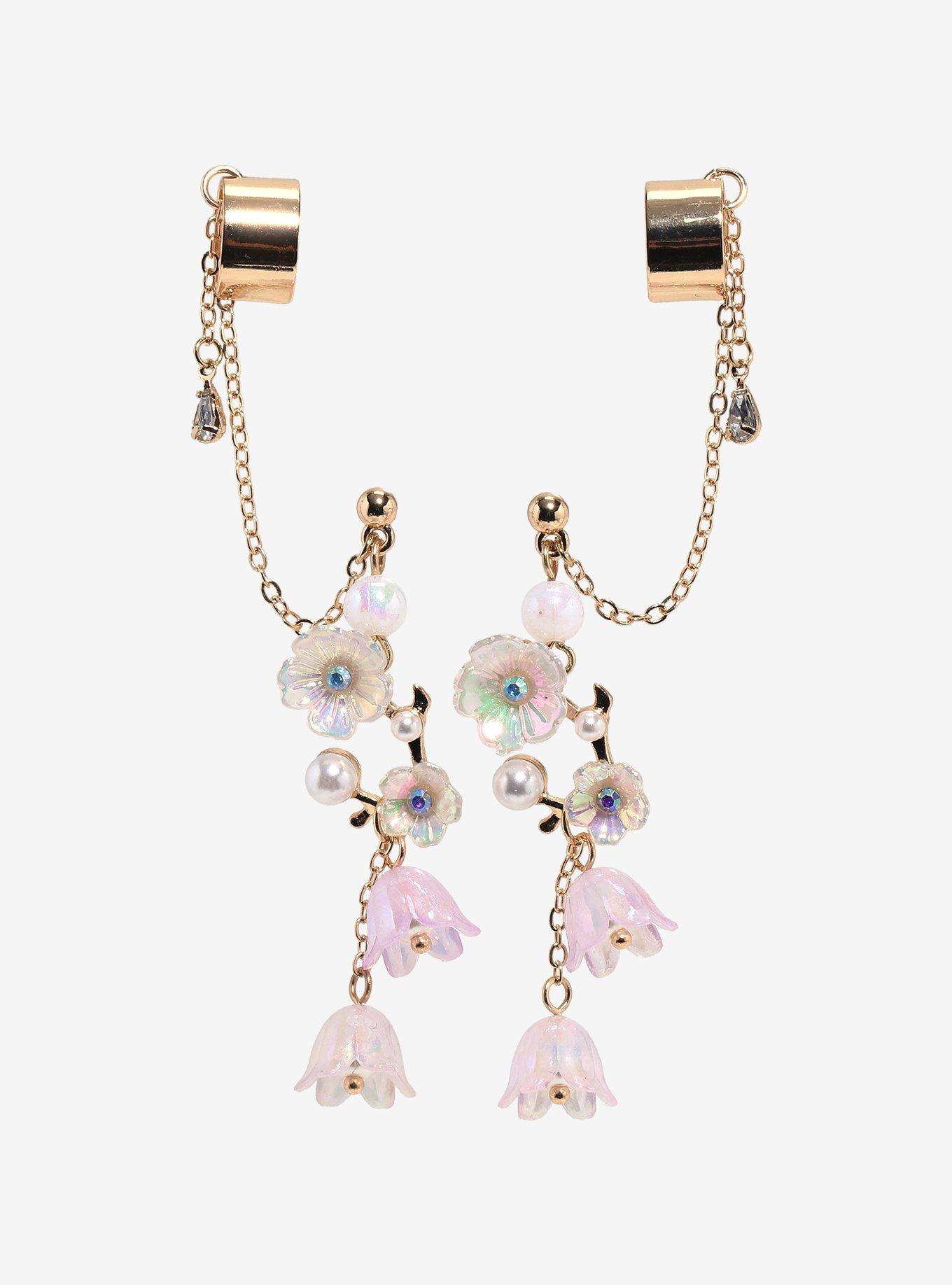 Thorn & Fable Falling Flower Cuff Earrings, , hi-res
